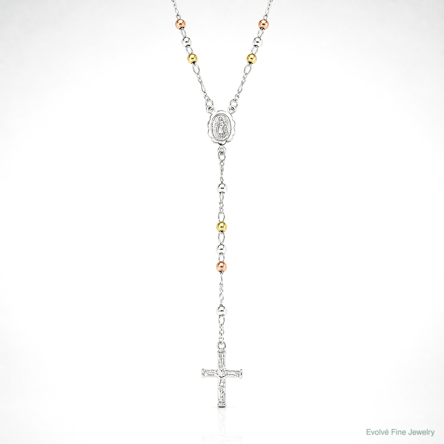 Sterling Silver Yellow & Rose Flash Gold-plated Rosary Necklace - Lifestyle View