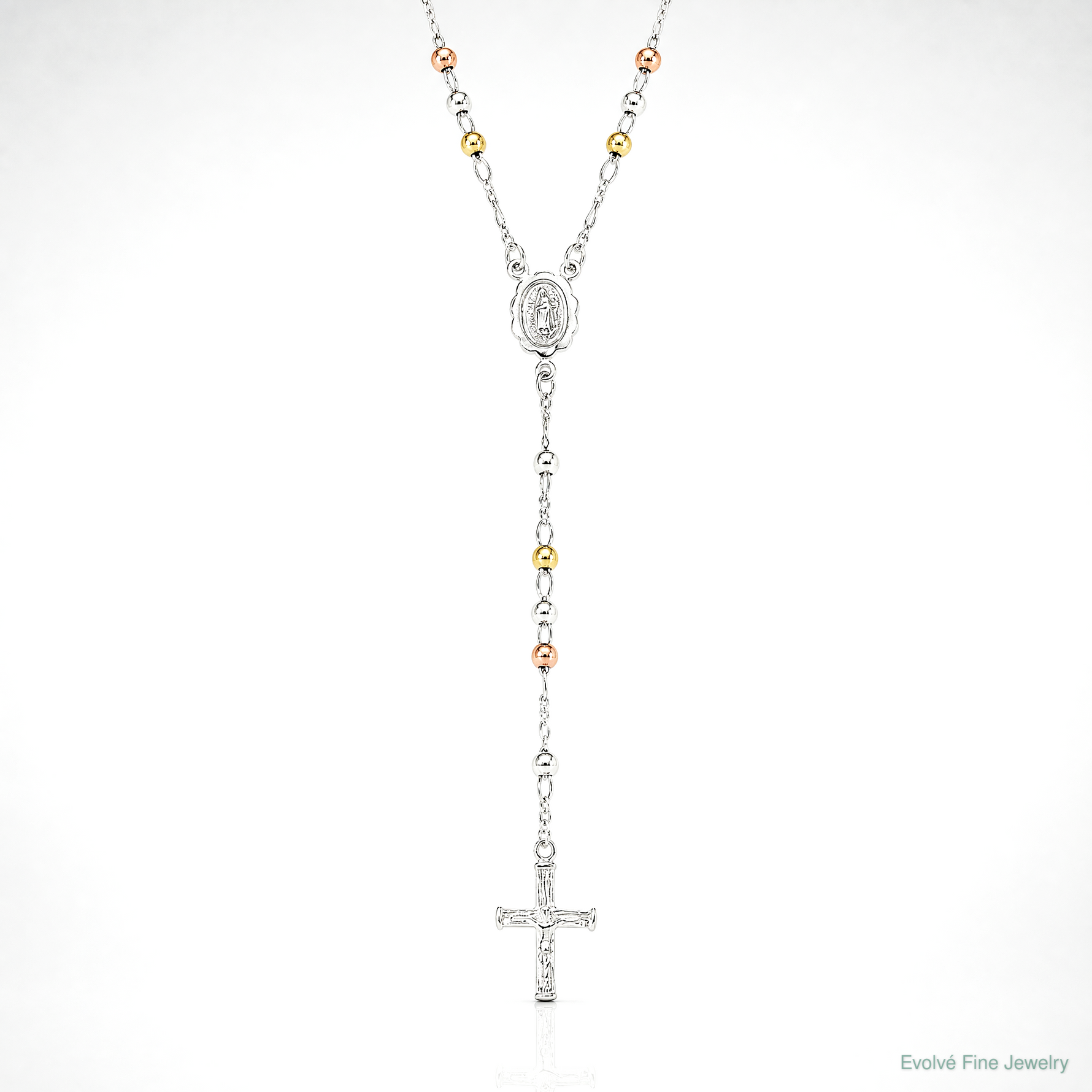 Sterling Silver Yellow & Rose Flash Gold-plated Rosary Necklace - Lifestyle View