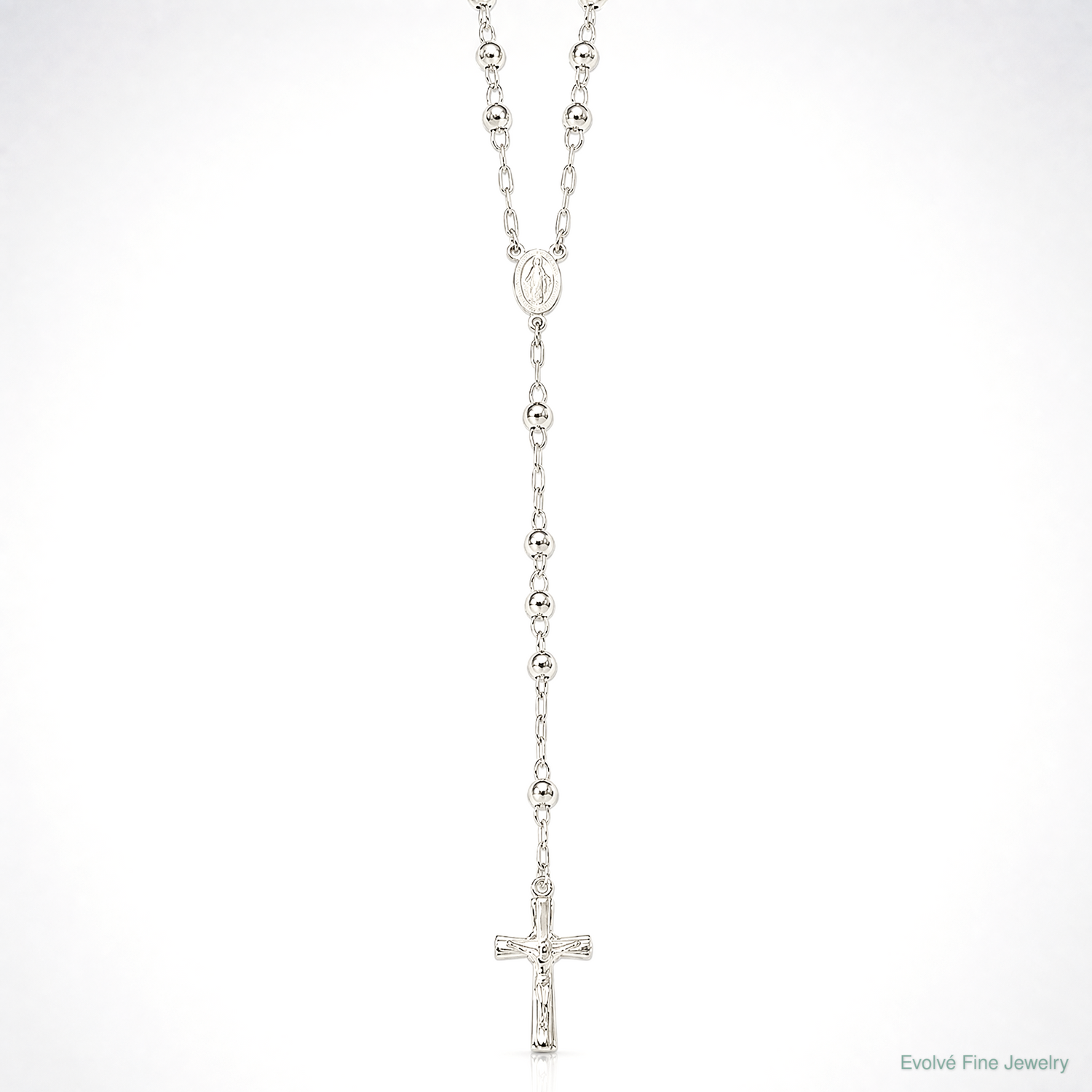 Sterling Silver Polished Rosary 26 inch Necklace - Lifestyle View