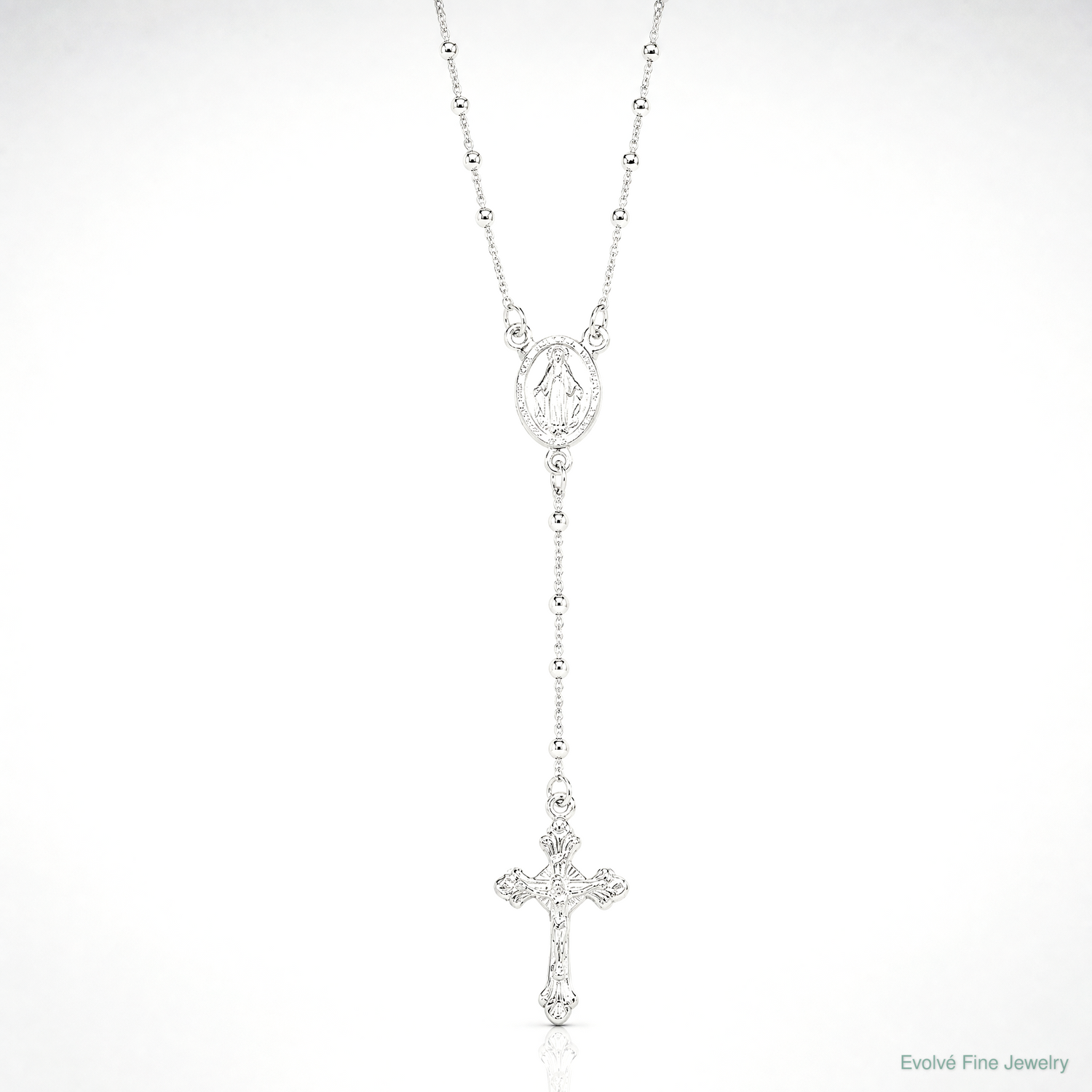 Sterling Silver Polished Rosary 18 inch Necklace - Lifestyle View