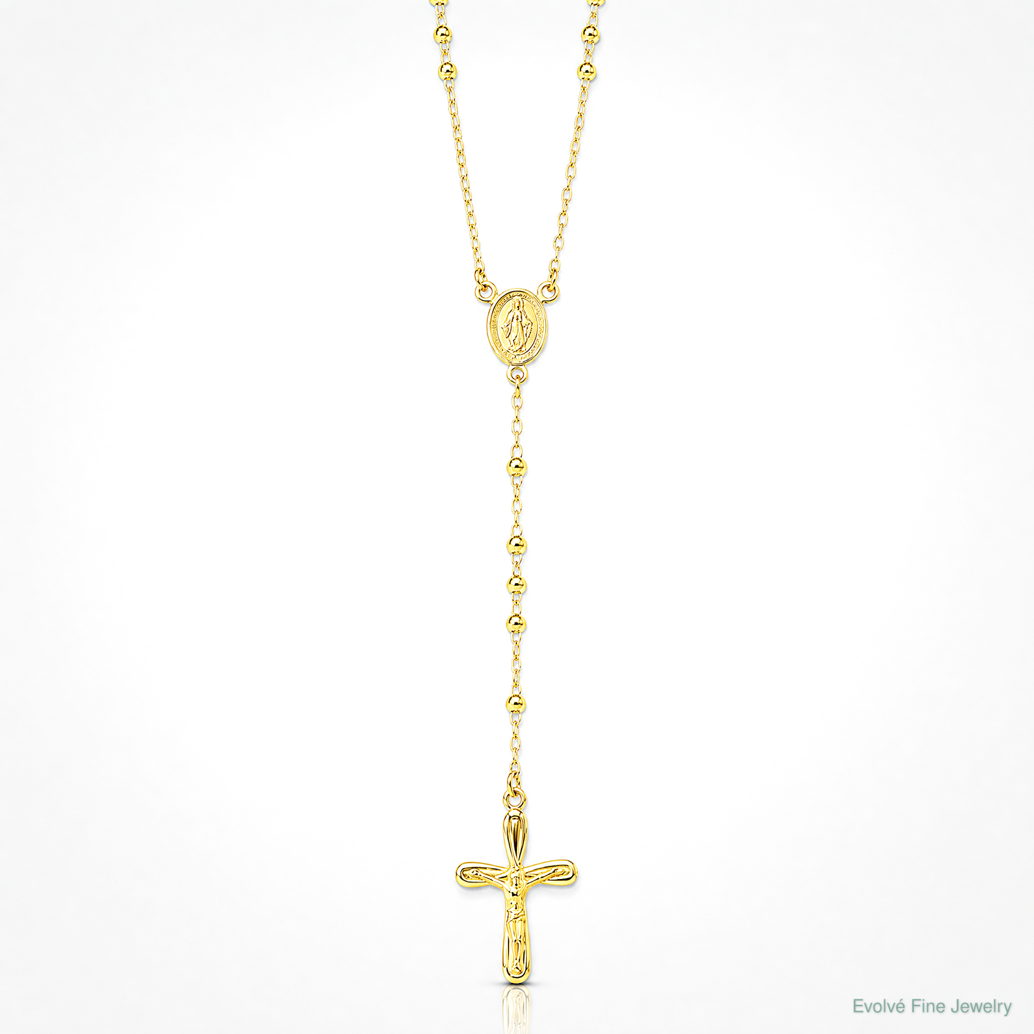 Sterling Silver Flash Gold-plated Polished Crucifix Rosary 18 inch Necklace - Lifestyle View