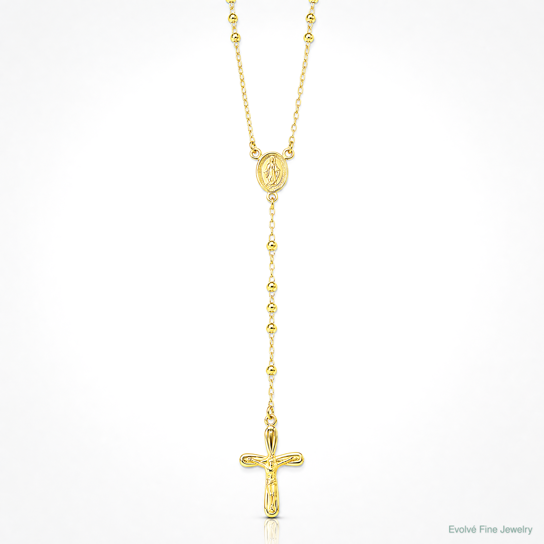Sterling Silver Flash Gold-plated Polished Crucifix Rosary 18 inch Necklace - Lifestyle View
