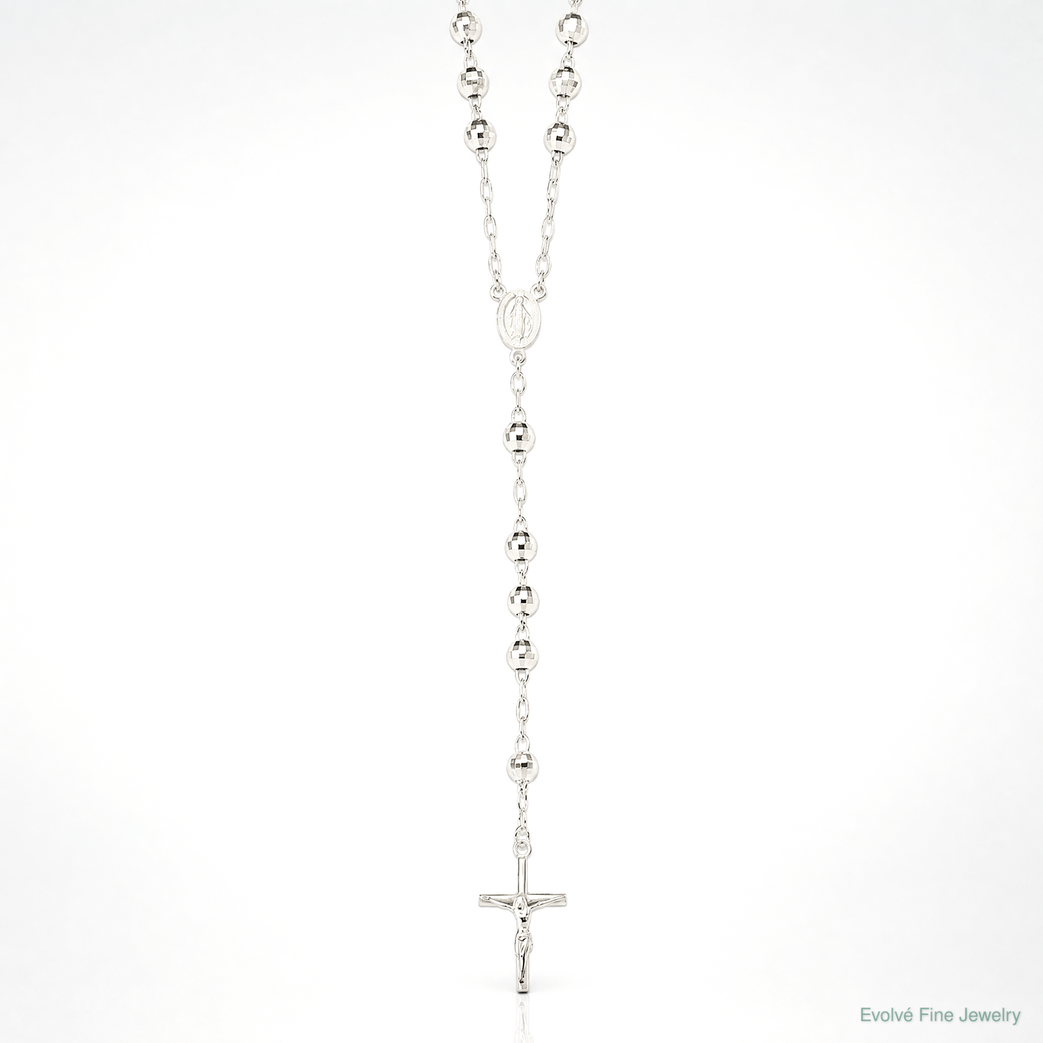 Sterling Silver Polished Rosary Necklace - Lifestyle View
