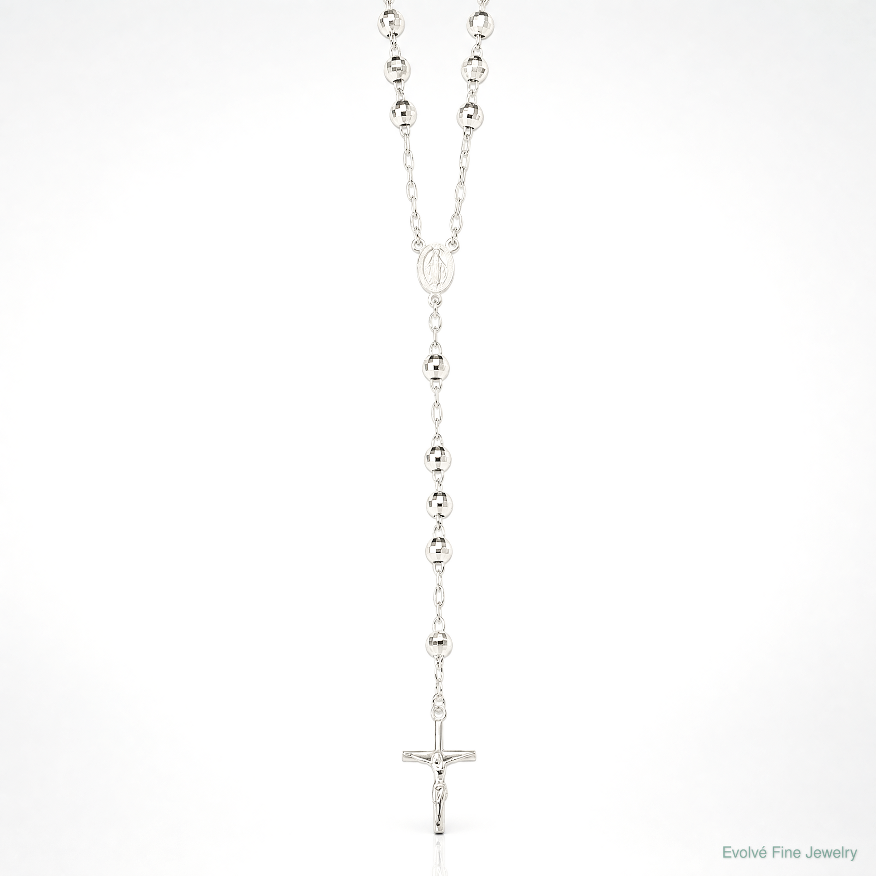 Sterling Silver Polished Rosary Necklace - Lifestyle View