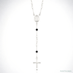 Sterling Silver Polished and Black Crystal Bead Rosary 23.5 inch Necklace - Lifestyle View