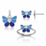 Sterling Silver RH-plated Butterfly Children's Earring, Ring & Pendant Set - Lifestyle View