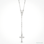 Sterling Silver Rhodium Plated Polished Beaded Rosary - Lifestyle View