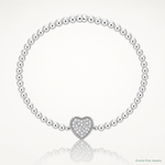 Sterling Silver Rhodium-plated Polished Beaded CZ Heart Stretch Bracelet - Lifestyle View