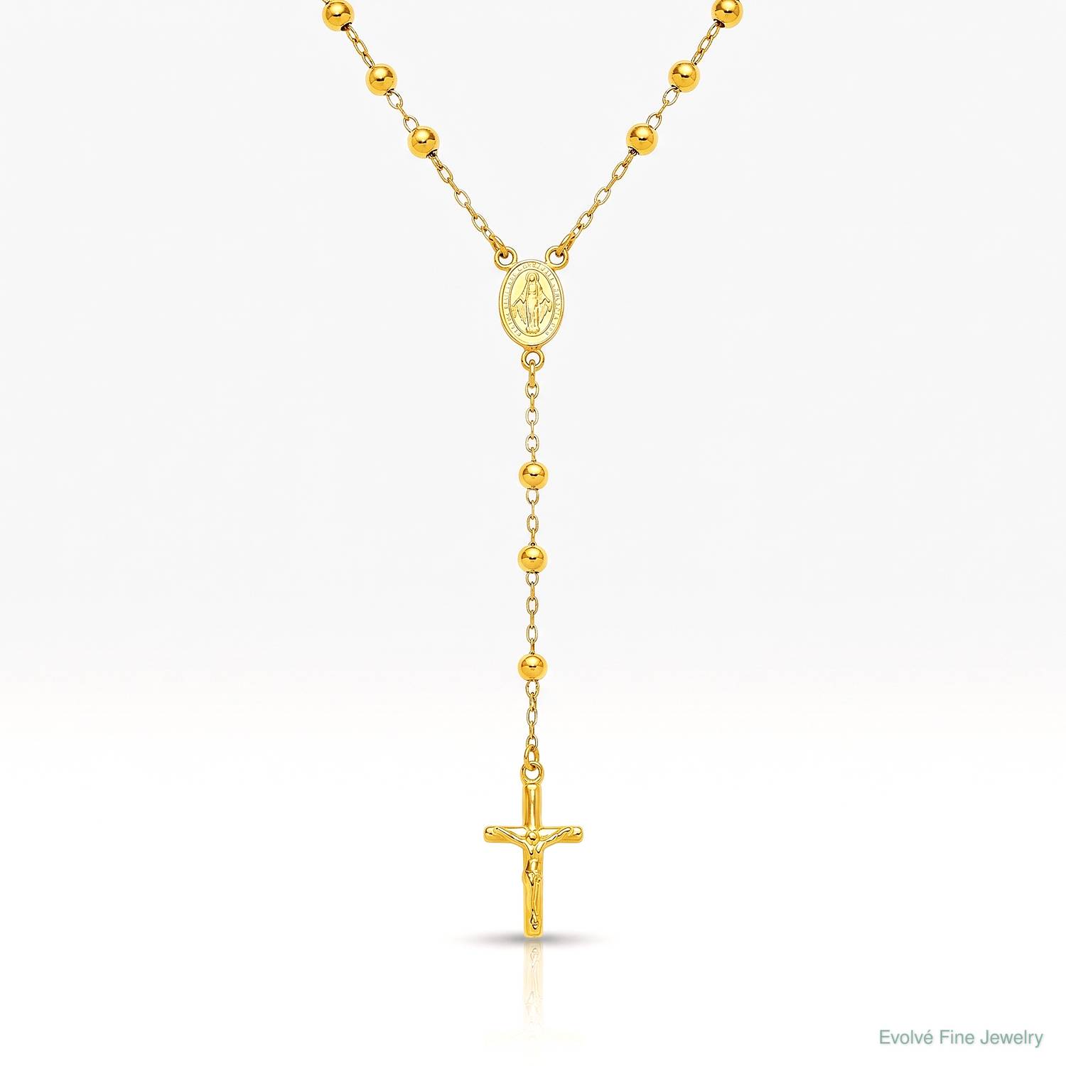 Sterling Silver Gold-tone Polished and Beaded Rosary Necklace - Lifestyle View