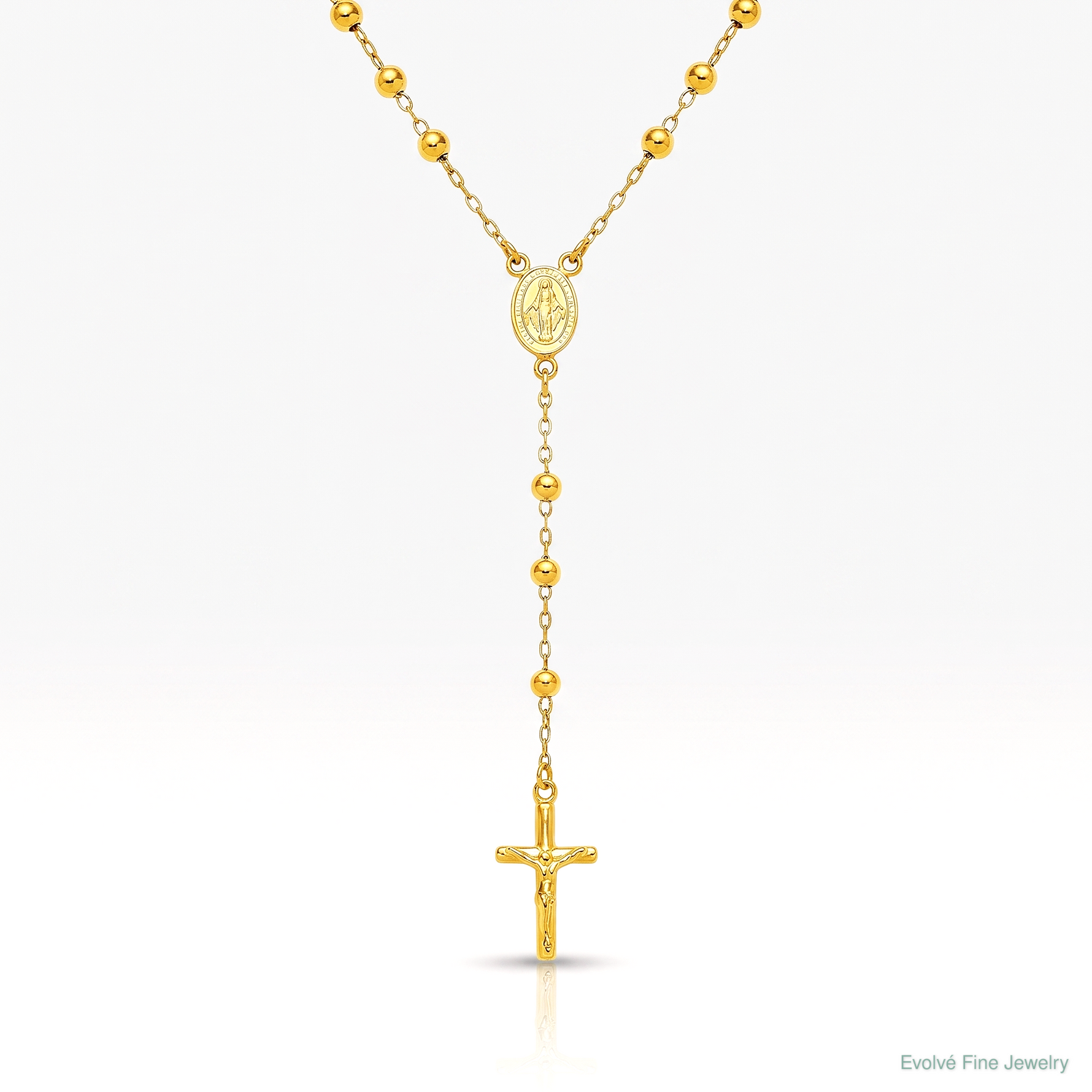 Sterling Silver Gold-tone Polished and Beaded Rosary Necklace - Lifestyle View