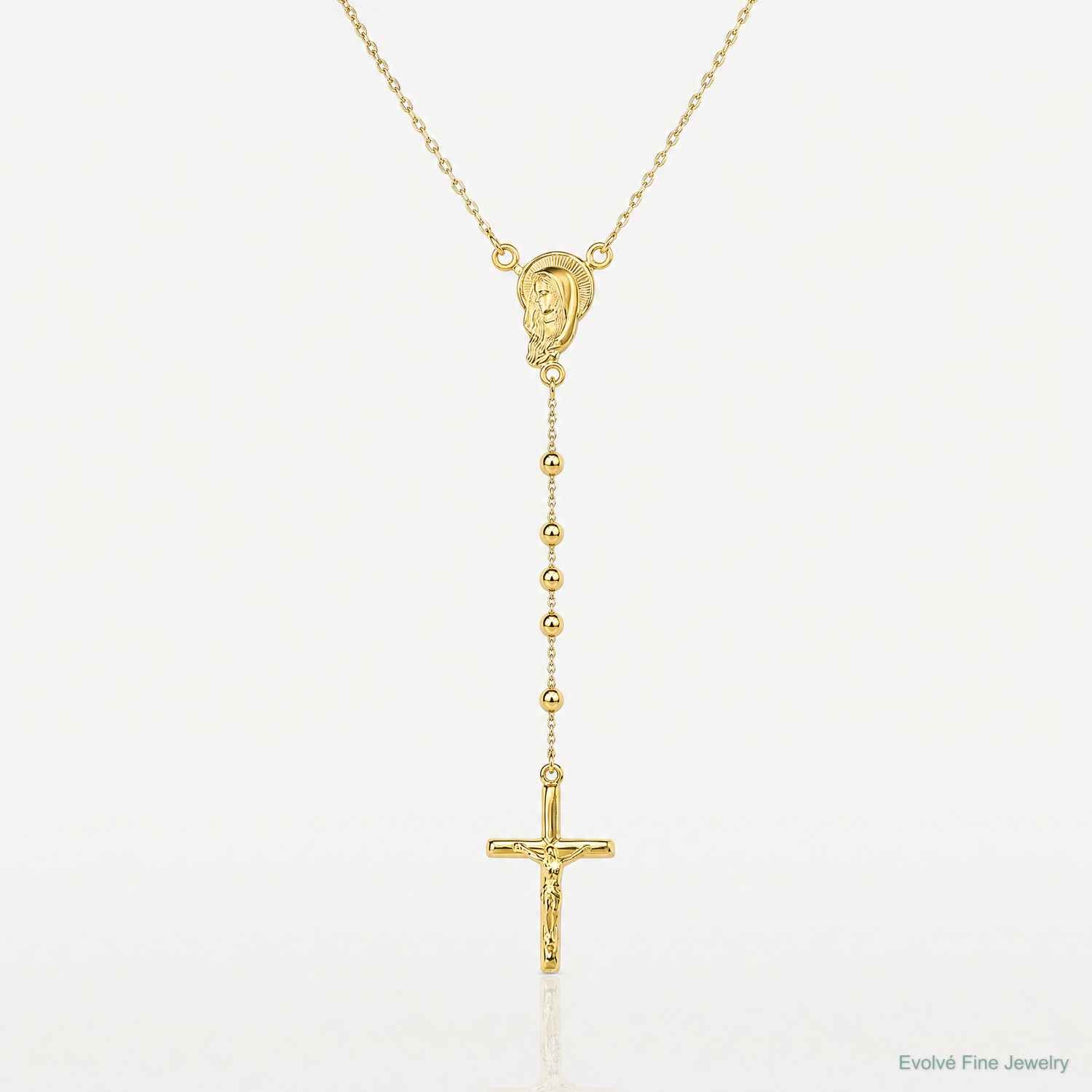 Sterling Silver Gold-plated Polished Bead Rosary 18 inch Necklace - Lifestyle View