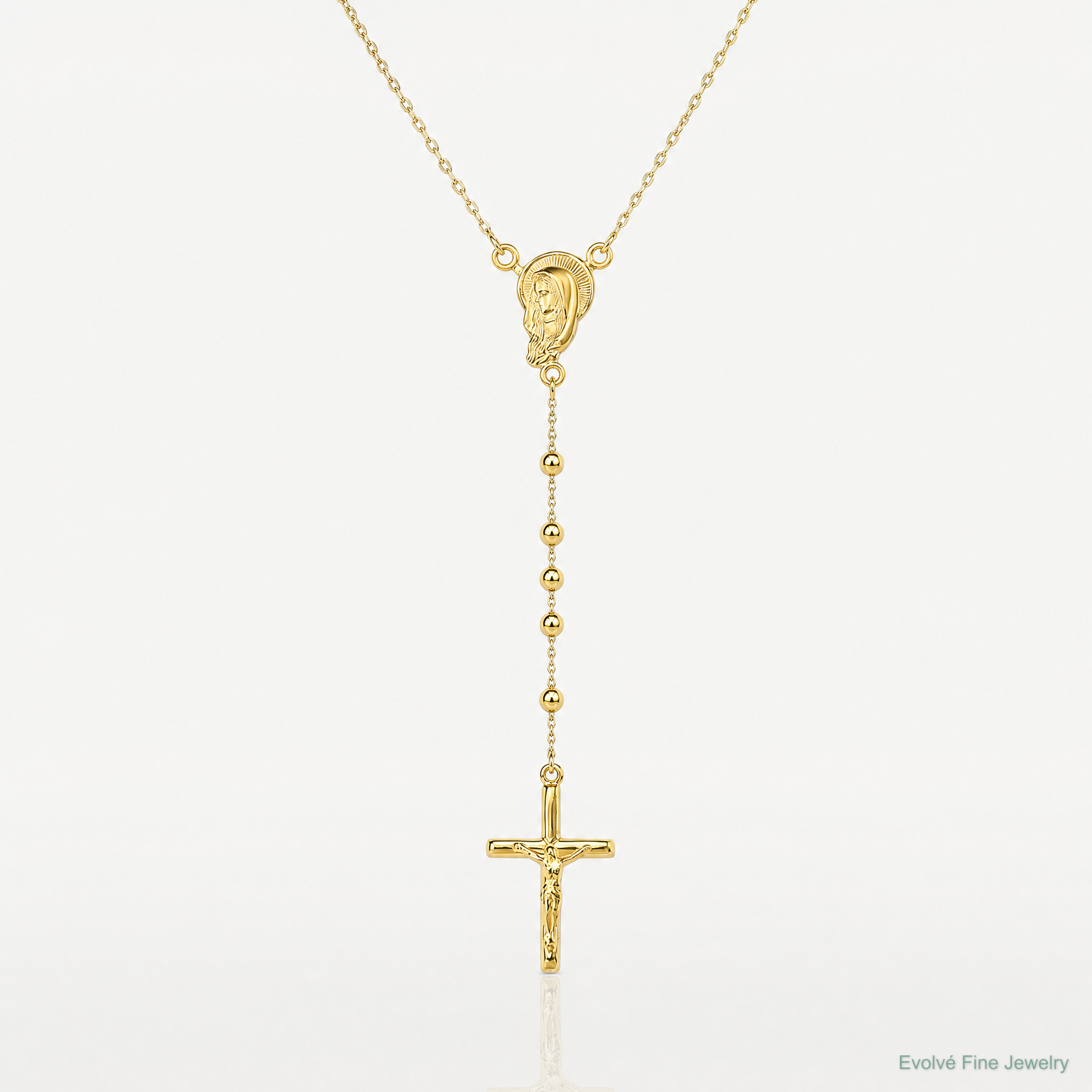 Sterling Silver Gold-plated Polished Bead Rosary 18 inch Necklace - Lifestyle View
