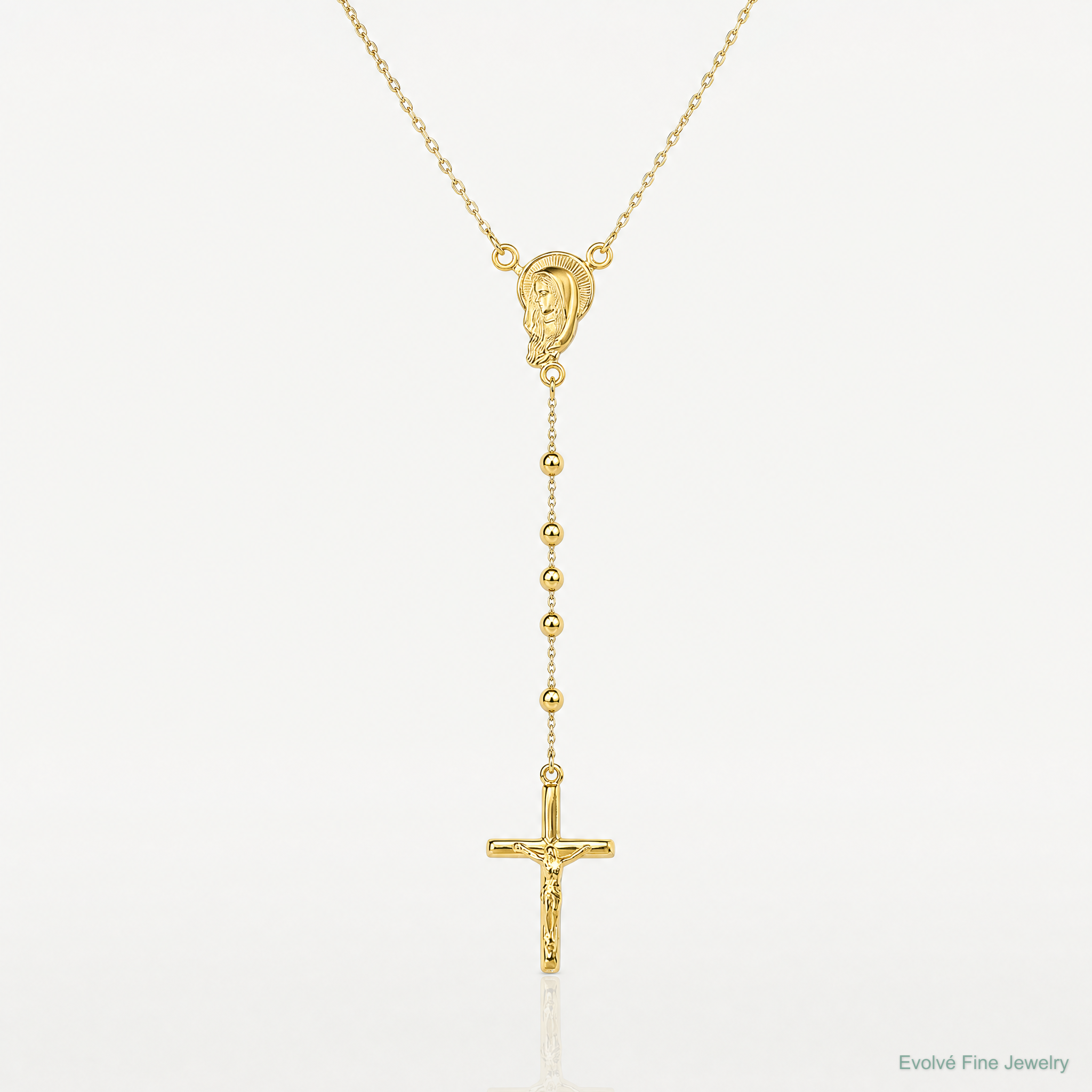 Sterling Silver Gold-plated Polished Bead Rosary 18 inch Necklace - Lifestyle View