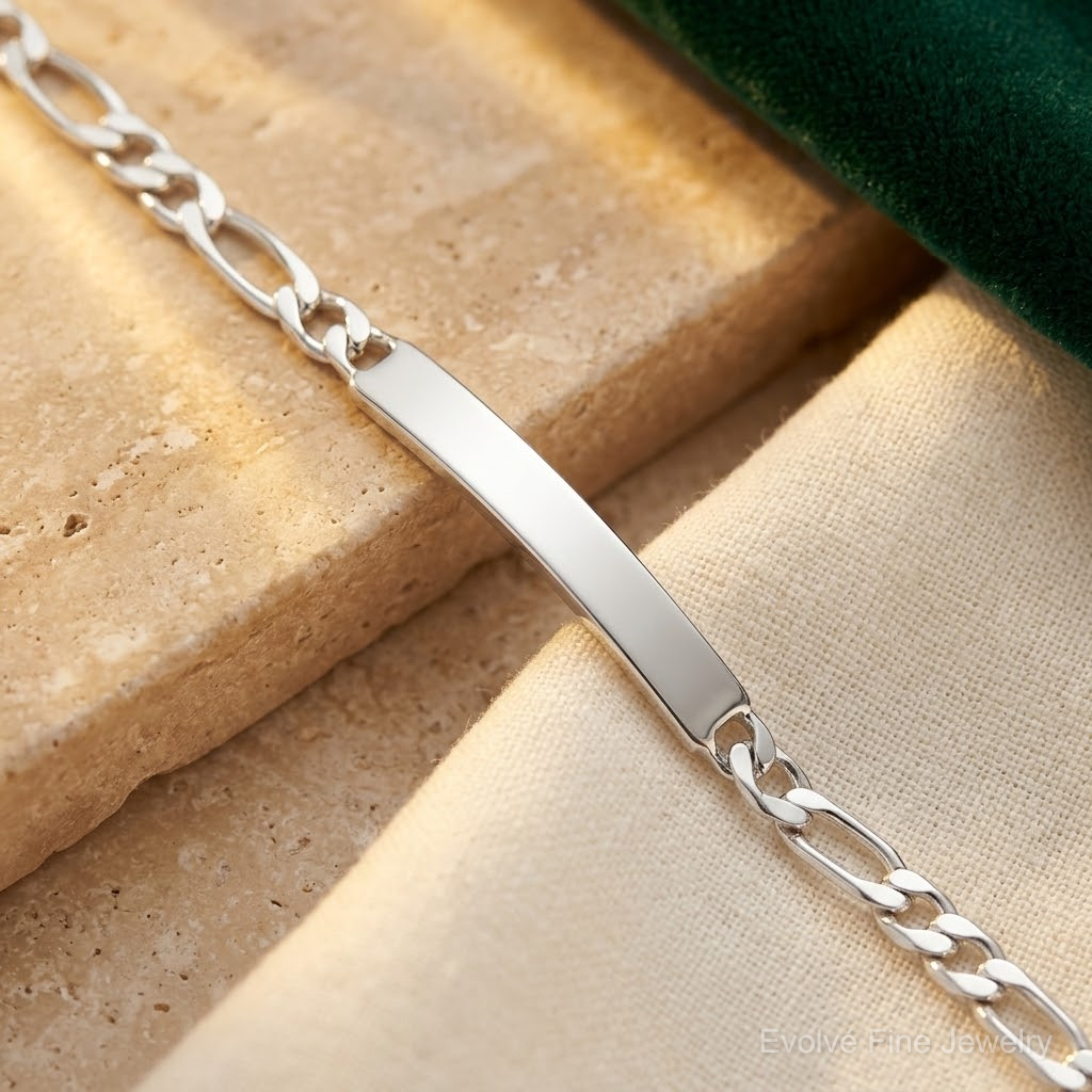 Sterling Silver 7inch Engraveable Figaro Link ID Bracelet - Lifestyle View
