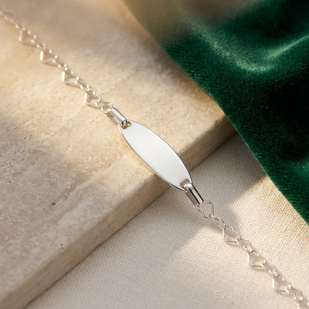 Sterling Silver Polished Engraveable Children's ID Heart Link Bracelet - Lifestyle View