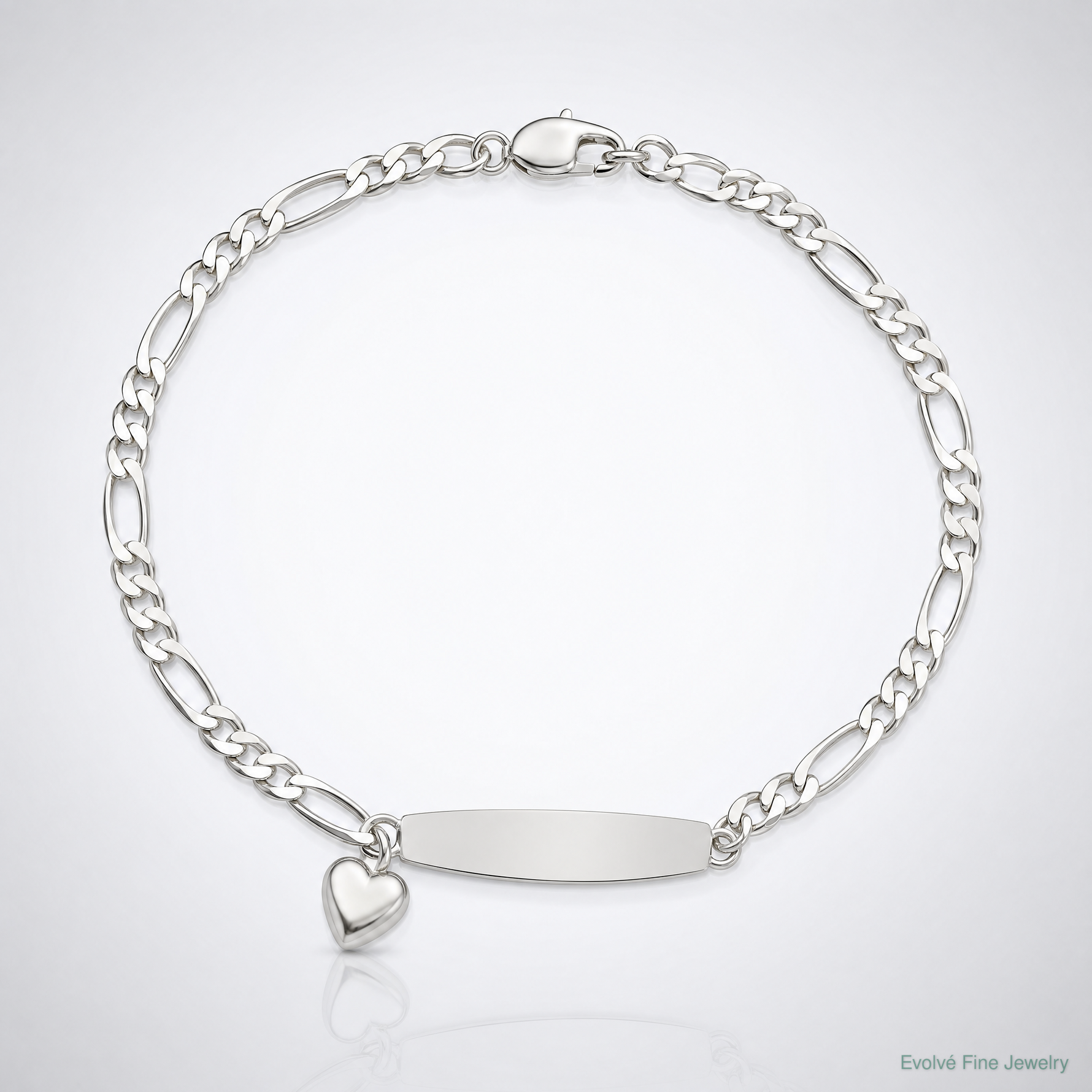 Sterling Silver Polished Figaro ID Heart Dangle Bracelet - Lifestyle View