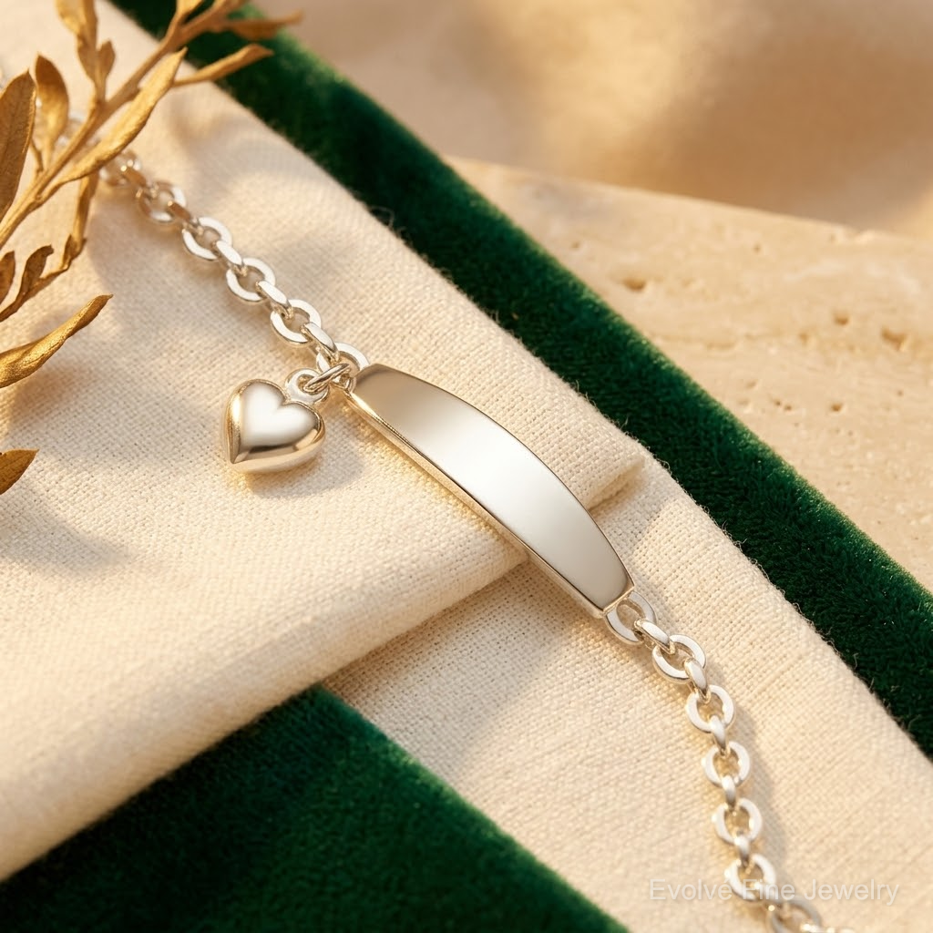 Sterling Silver Polished Rolo Link ID Heart Dangle Bracelet - Lifestyle View