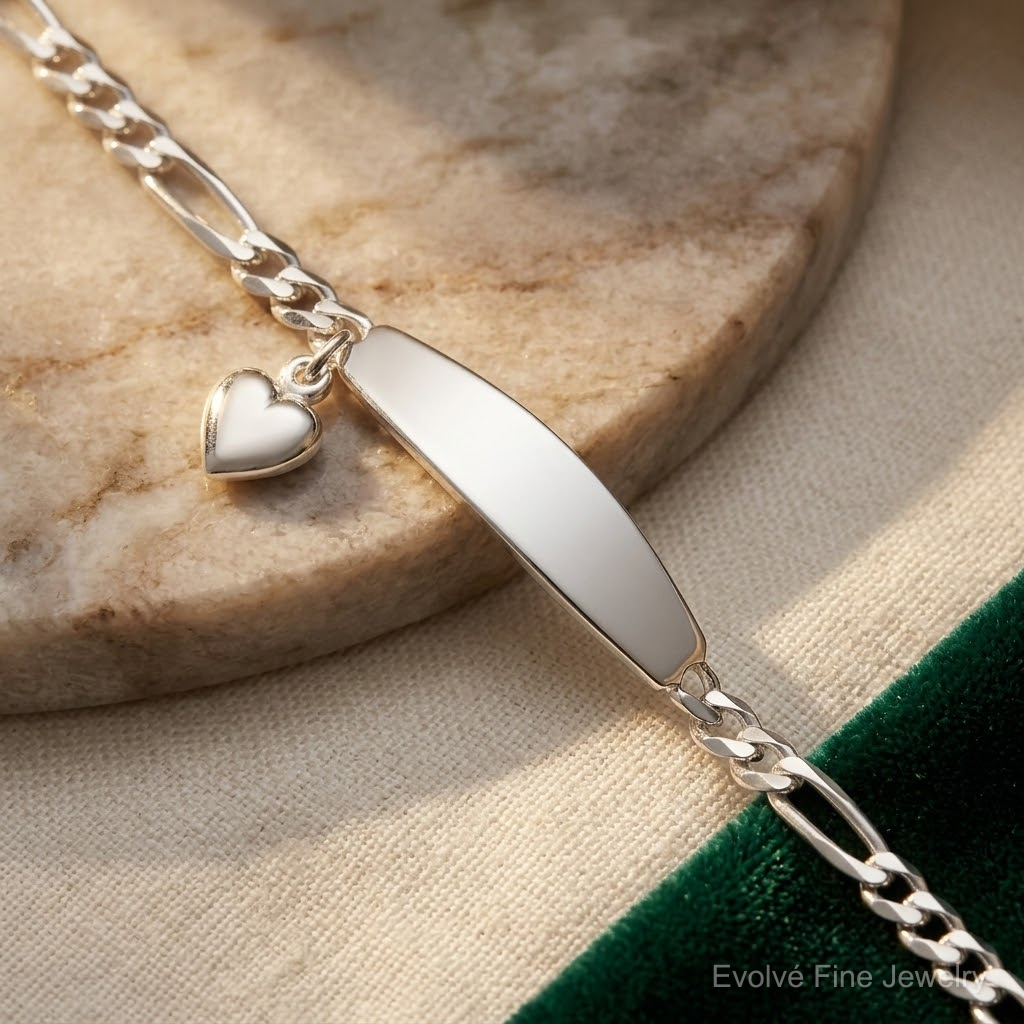Sterling Silver ID with Heart Figaro Link Bracelet - Lifestyle View