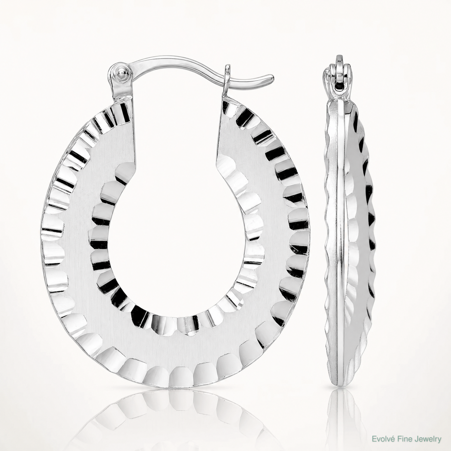 Leslie's Radiant Essence SS Rhod-plated Brushed D/C Hoop Earrings - Lifestyle View