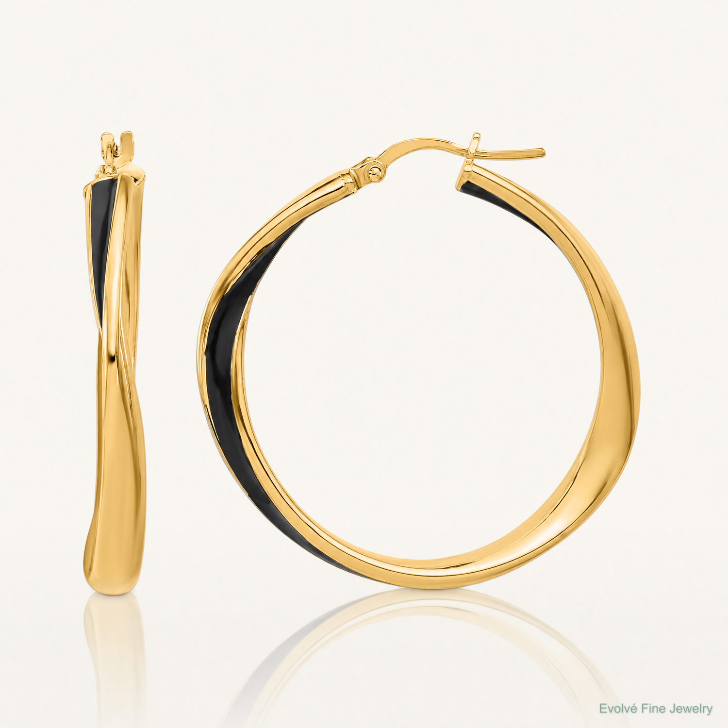 Leslie's Sterling Silver Gold-tone with Black Enamel Hoop Earrings - Lifestyle View