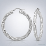 Leslie's Sterling Silver Rh-plated Polished and Textured Round Hoops - Lifestyle View
