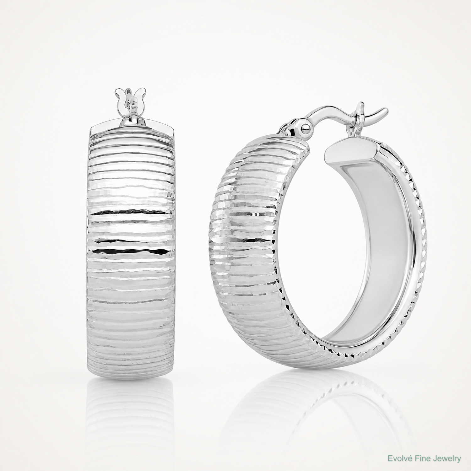 Leslie's Sterling Silver Rhodium-plated and D/C Hoop Earrings - Lifestyle View