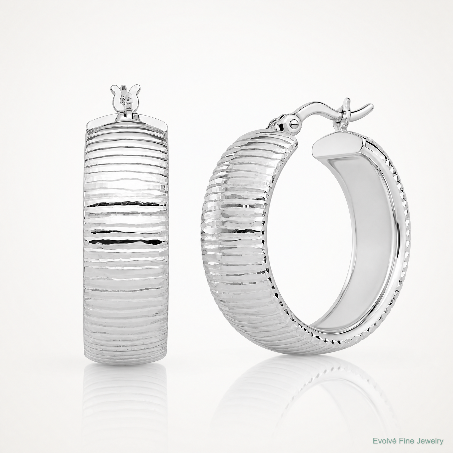 Leslie's Sterling Silver Rhodium-plated and D/C Hoop Earrings - Lifestyle View