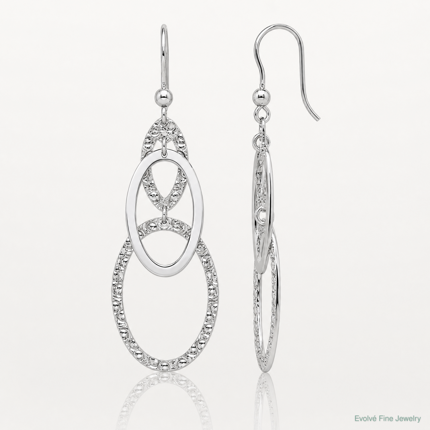 Leslie's Sterling Silver Rh-plated Polished/Textured Ovals Dangle Earrings - Lifestyle View