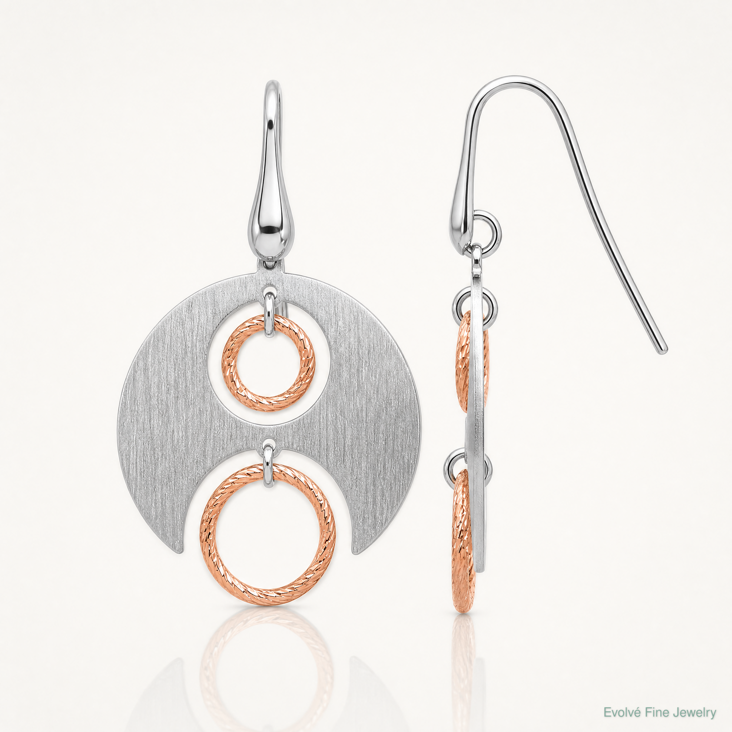 Leslie's SS Rhodium/Rose gold-plat Polished/Brushed Dangle Earrings - Lifestyle View