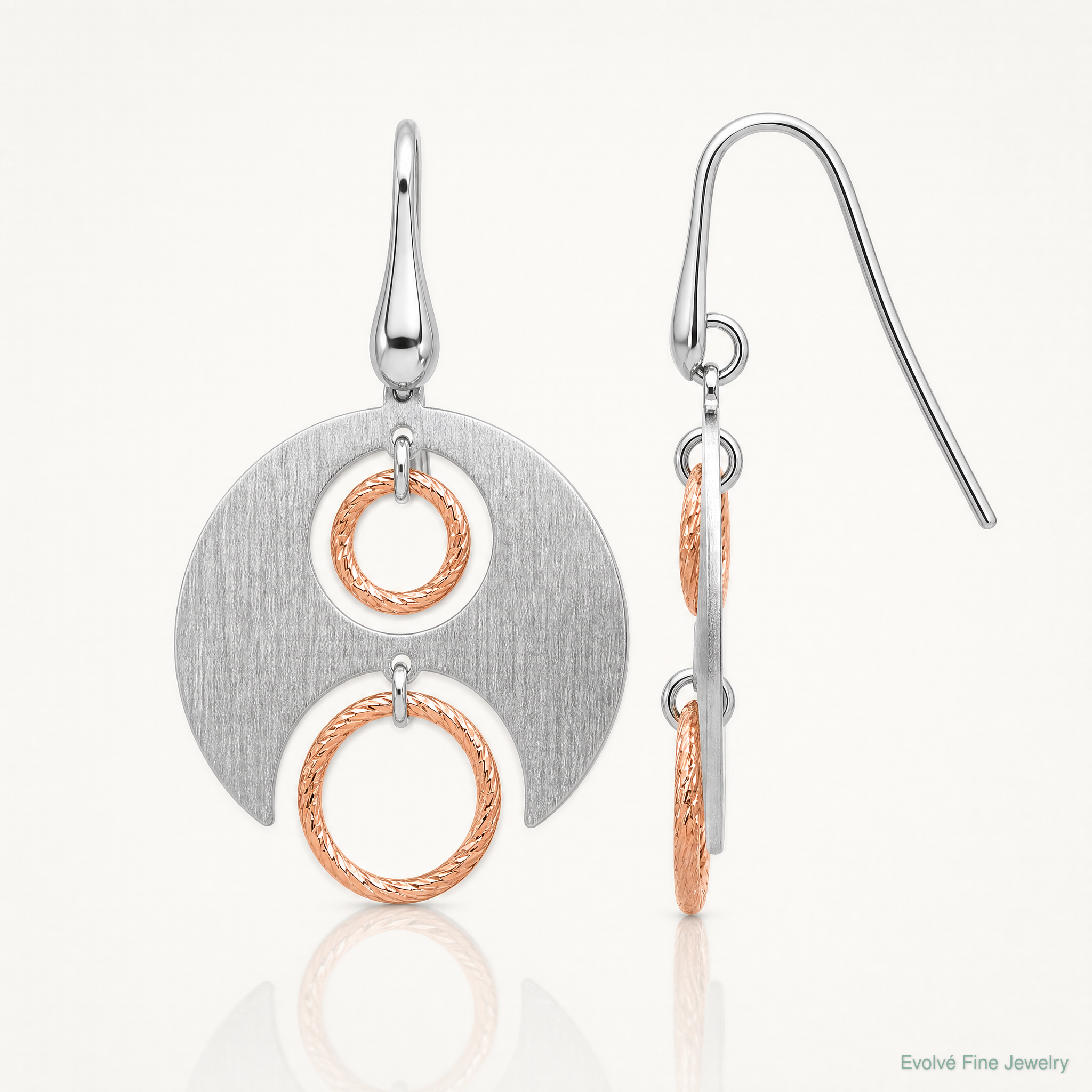 Leslie's SS Rhodium/Rose gold-plat Polished/Brushed Dangle Earrings - Lifestyle View