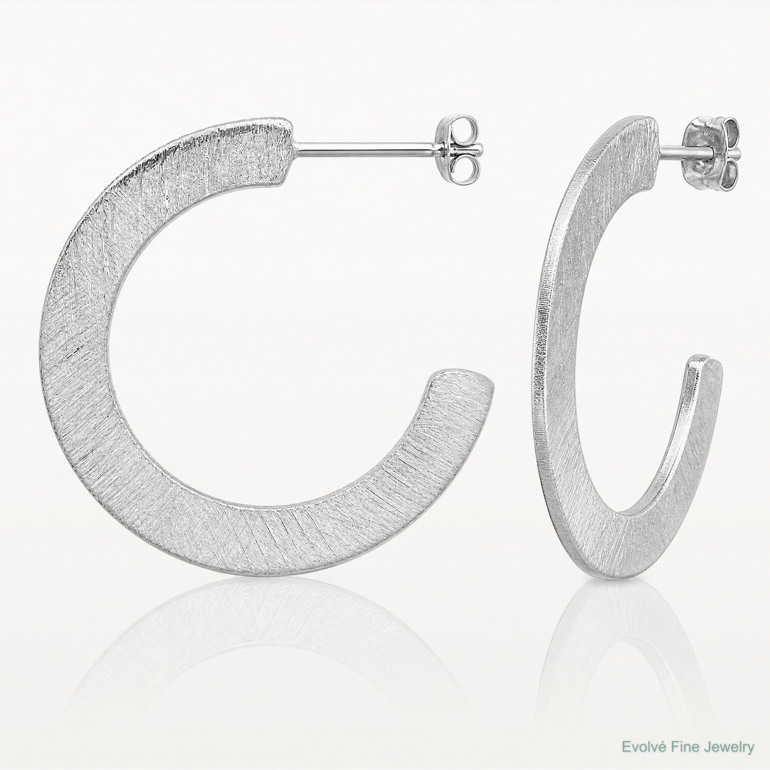 Leslie's Sterling Silver RH-plated Scratch Finish J-Hoop Post Earrings - Lifestyle View