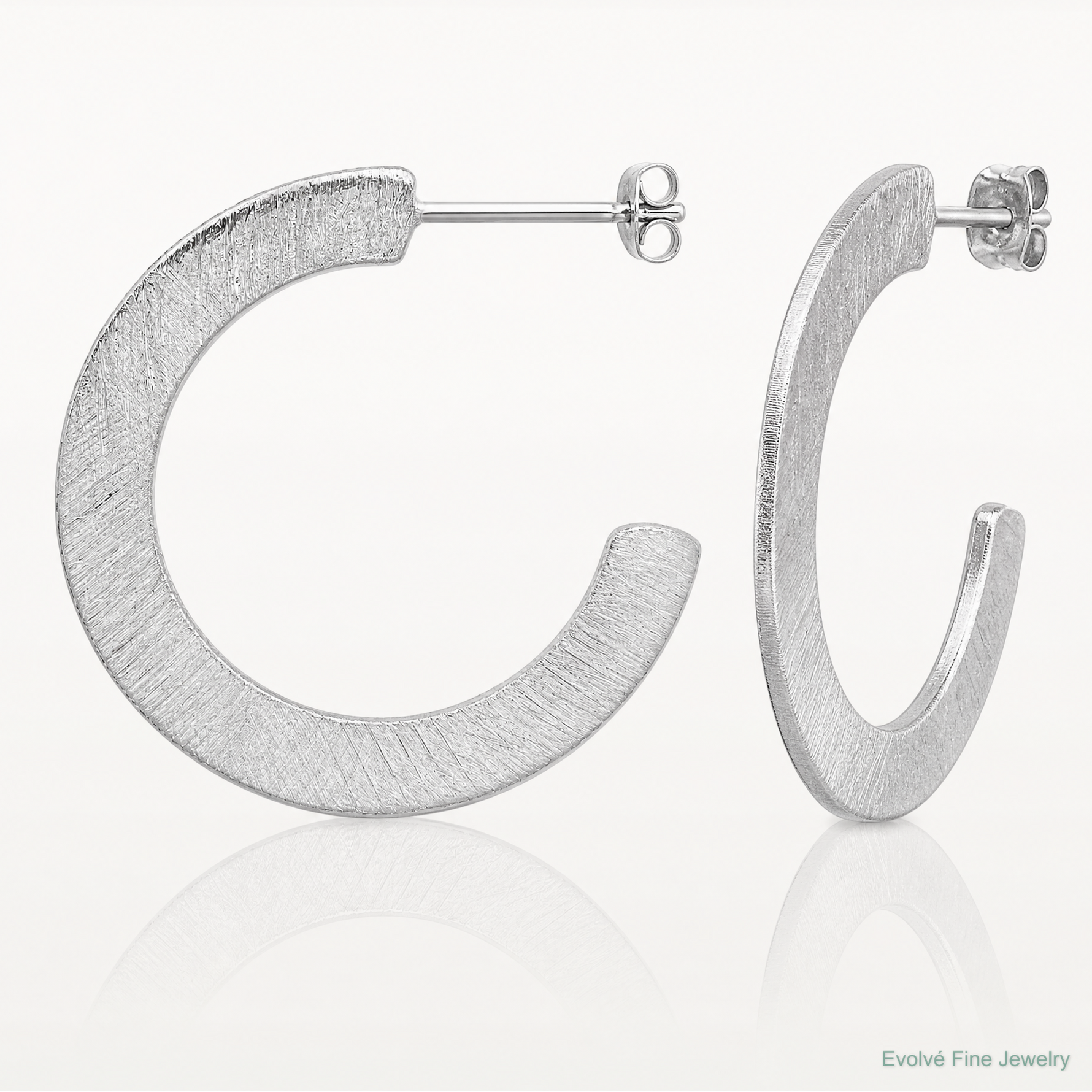 Leslie's Sterling Silver RH-plated Scratch Finish J-Hoop Post Earrings - Lifestyle View