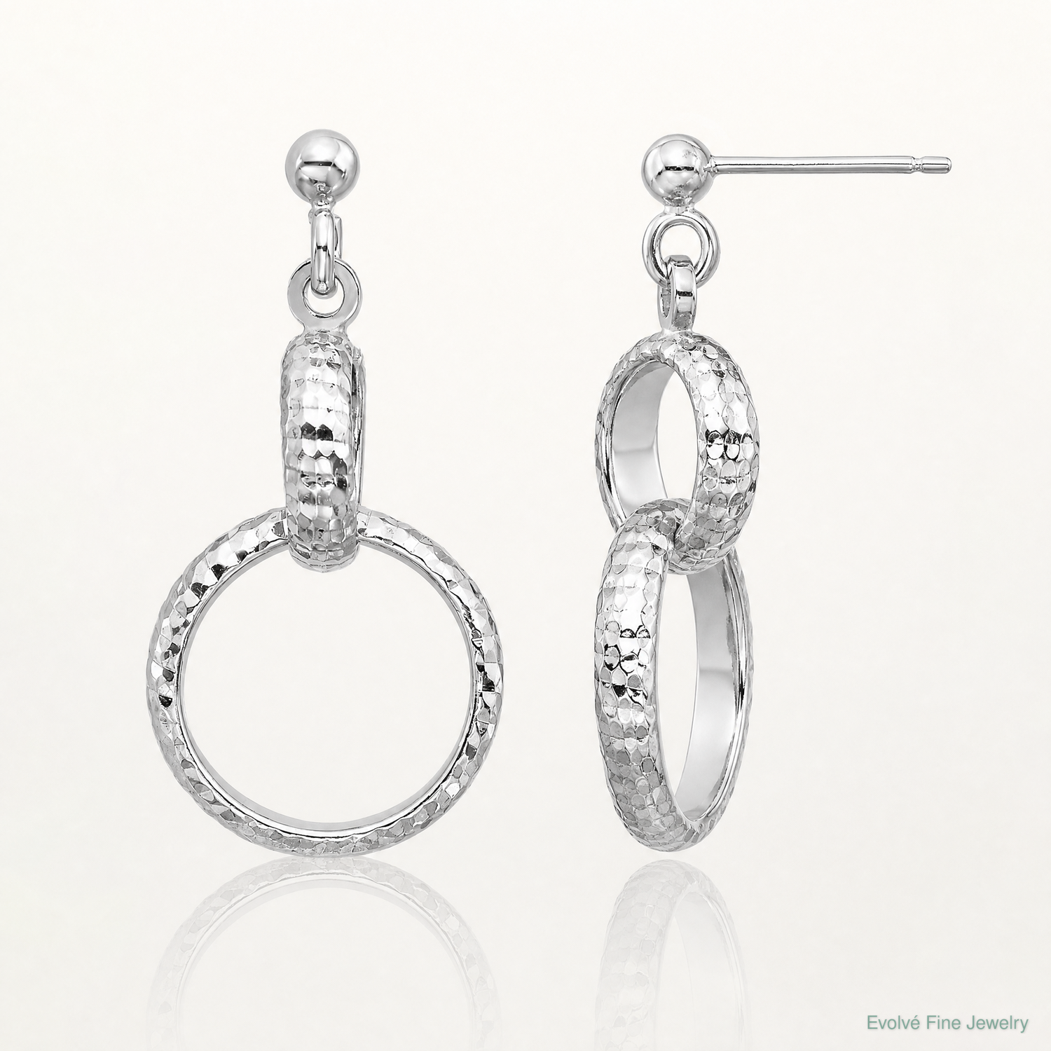 Leslie's SS RH-plat Polished / Dia-cut Circle Link Dangle Post Earrings - Lifestyle View