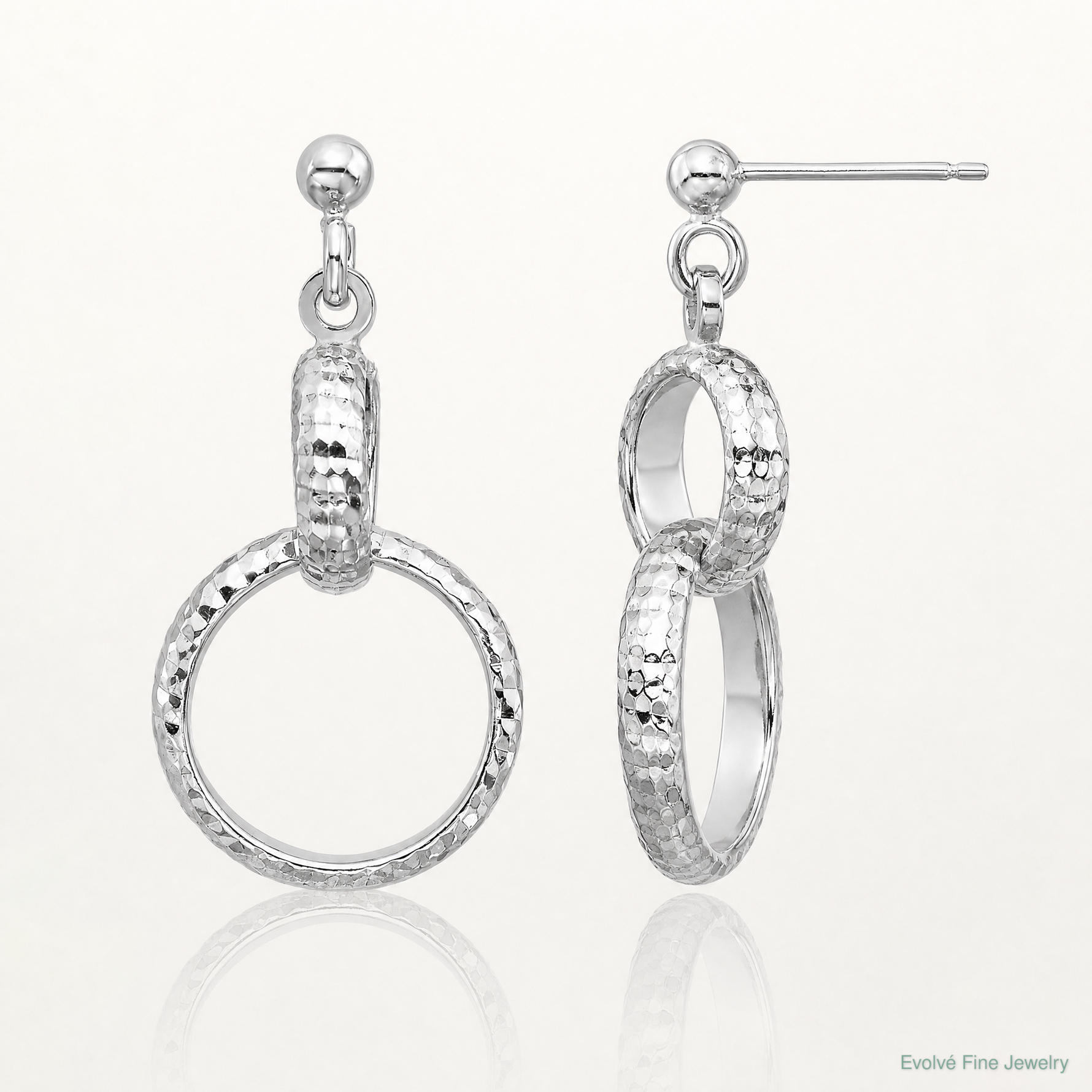 Leslie's SS RH-plat Polished / Dia-cut Circle Link Dangle Post Earrings - Lifestyle View