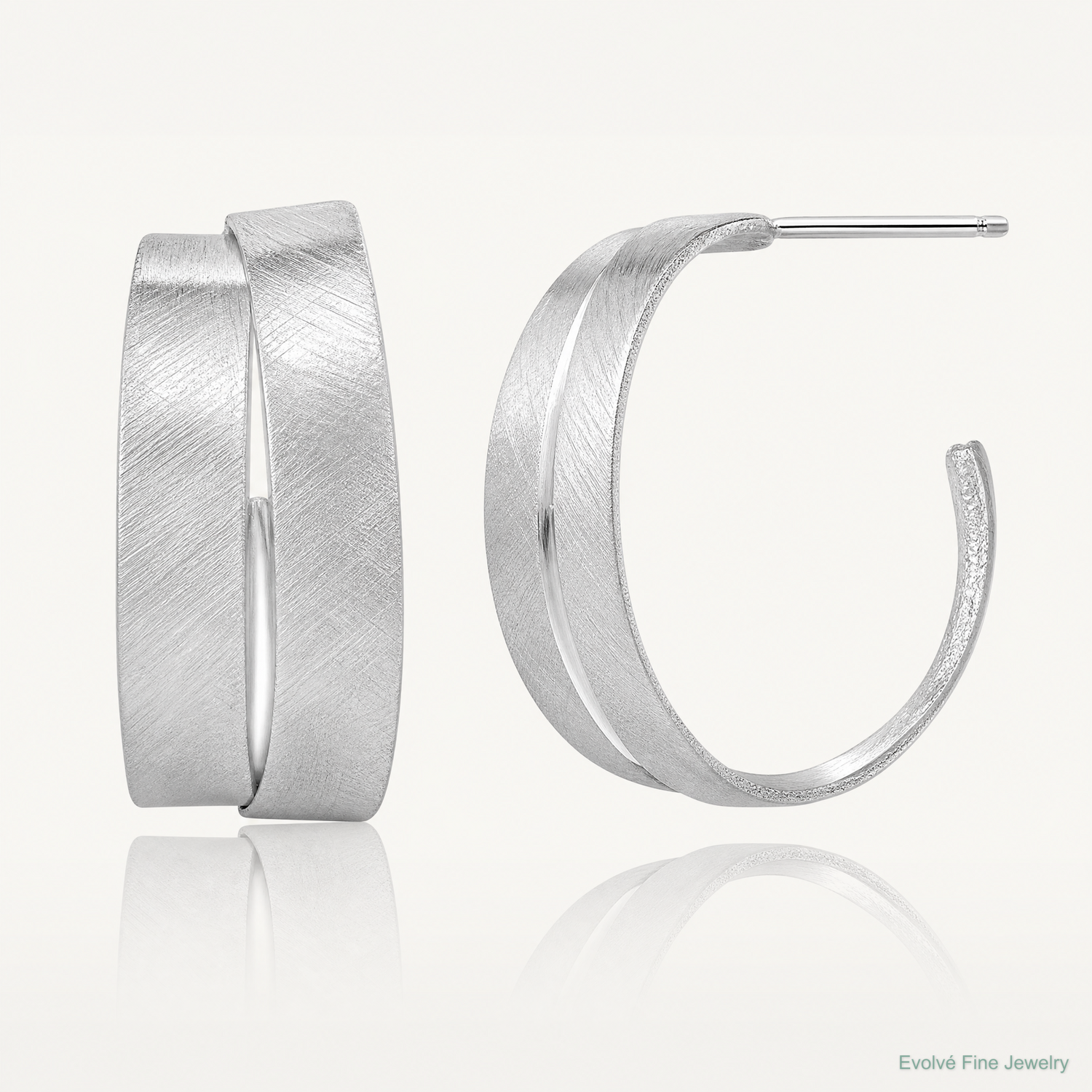 Leslie's Sterling Silver Rhodium-plate Scratch Finish J-hoop Earrings - Lifestyle View