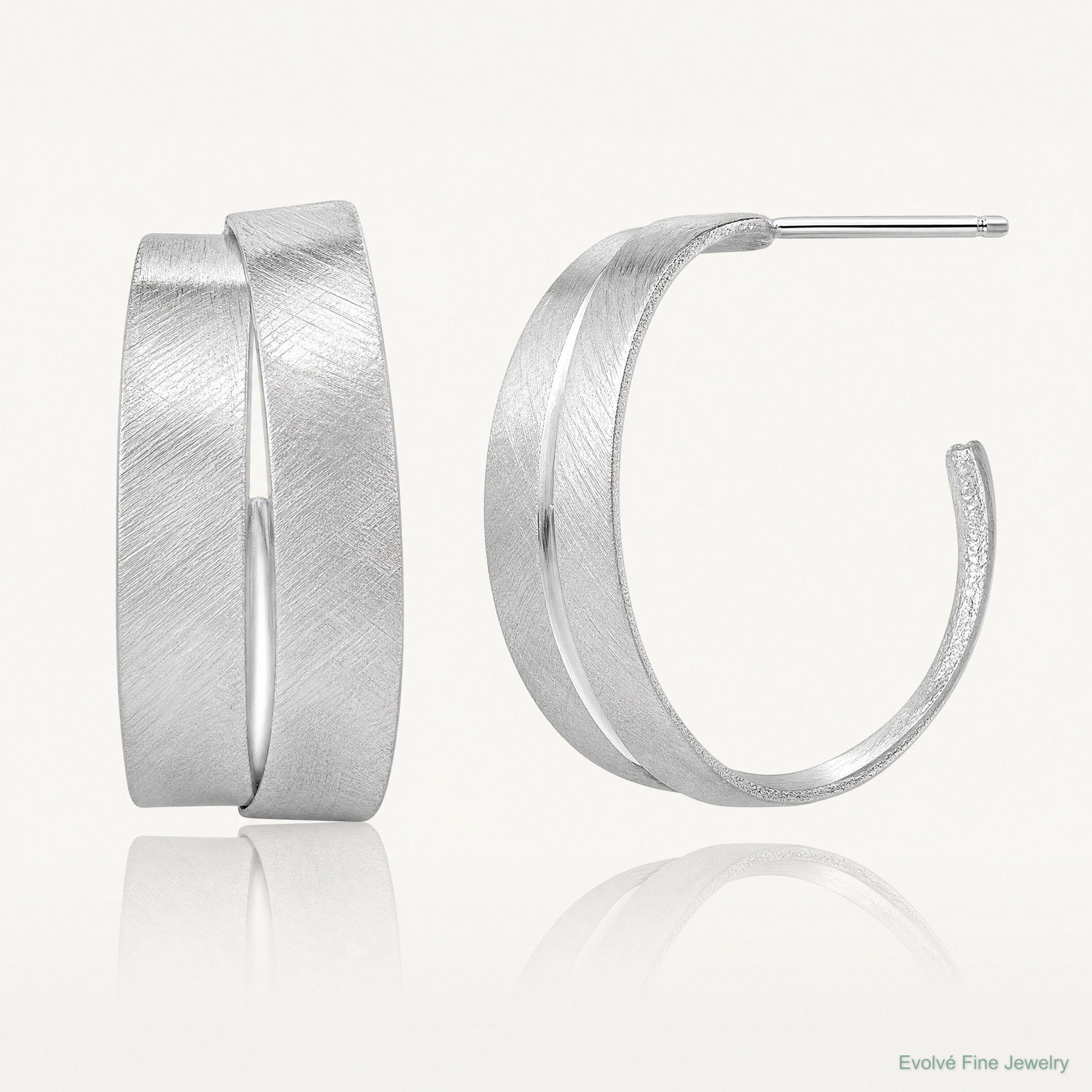 Leslie's Sterling Silver Rhodium-plate Scratch Finish J-hoop Earrings - Lifestyle View