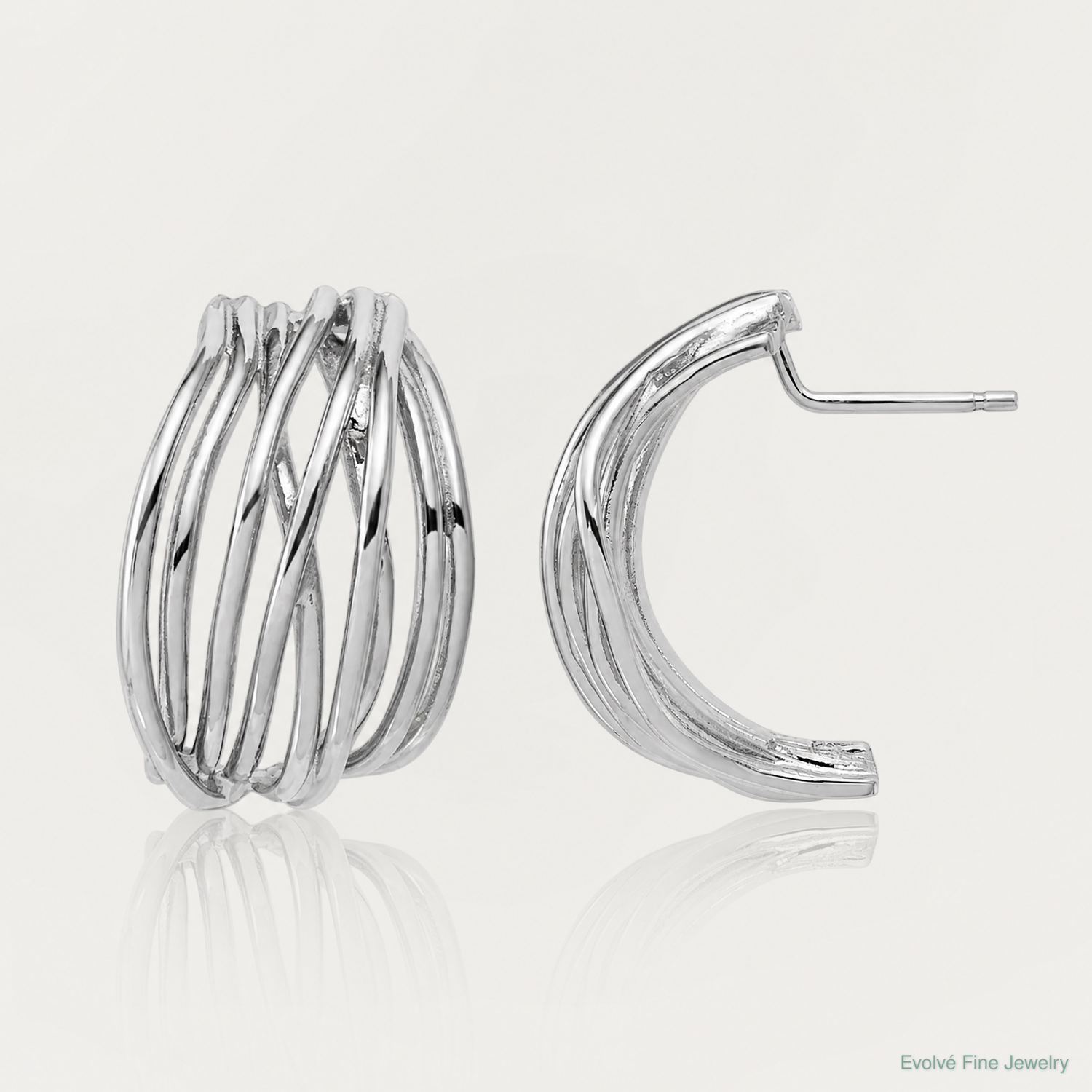 Leslie's Sterling Silver Rh-Plated Polished C-Hoop Post Earrings - Lifestyle View