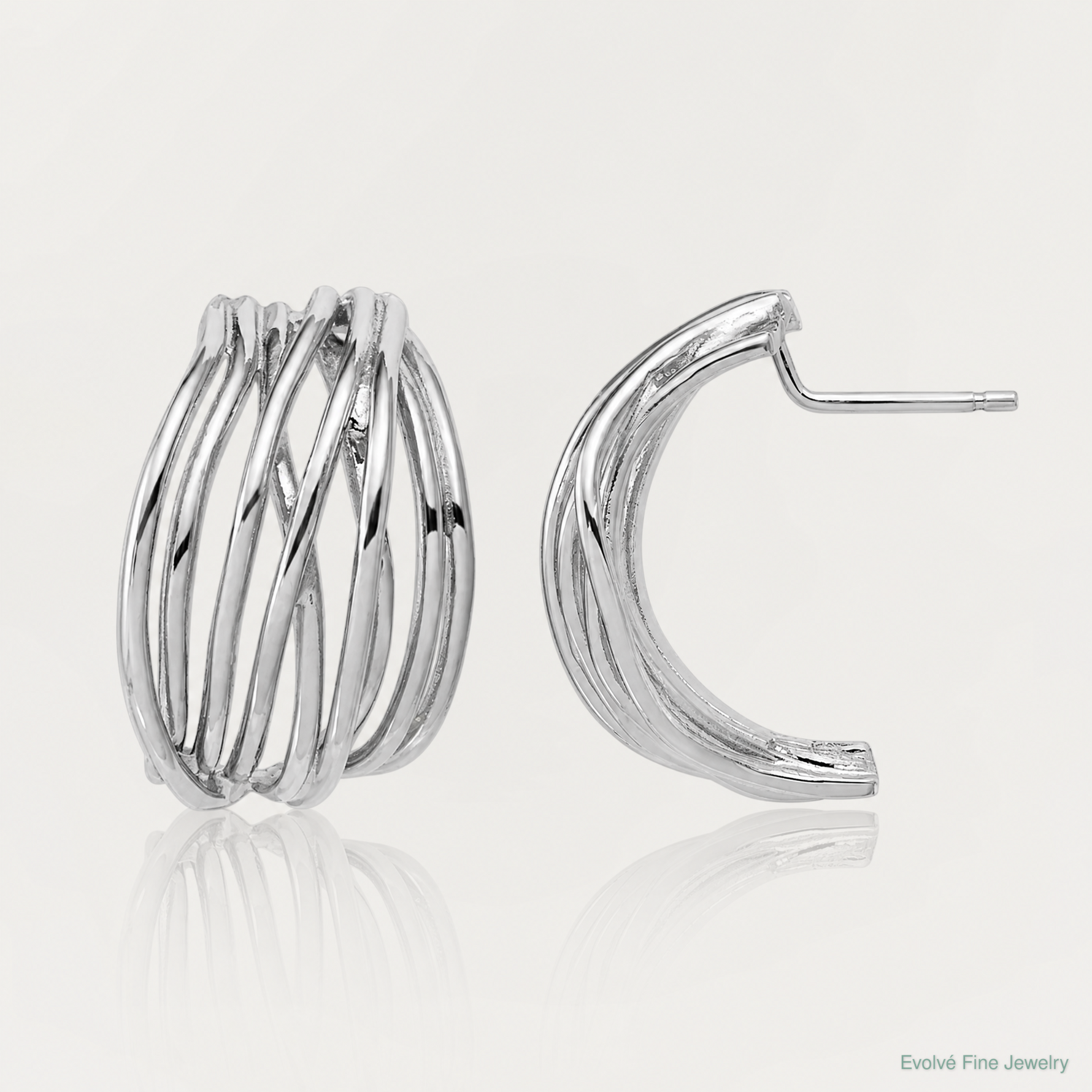 Leslie's Sterling Silver Rh-Plated Polished C-Hoop Post Earrings - Lifestyle View