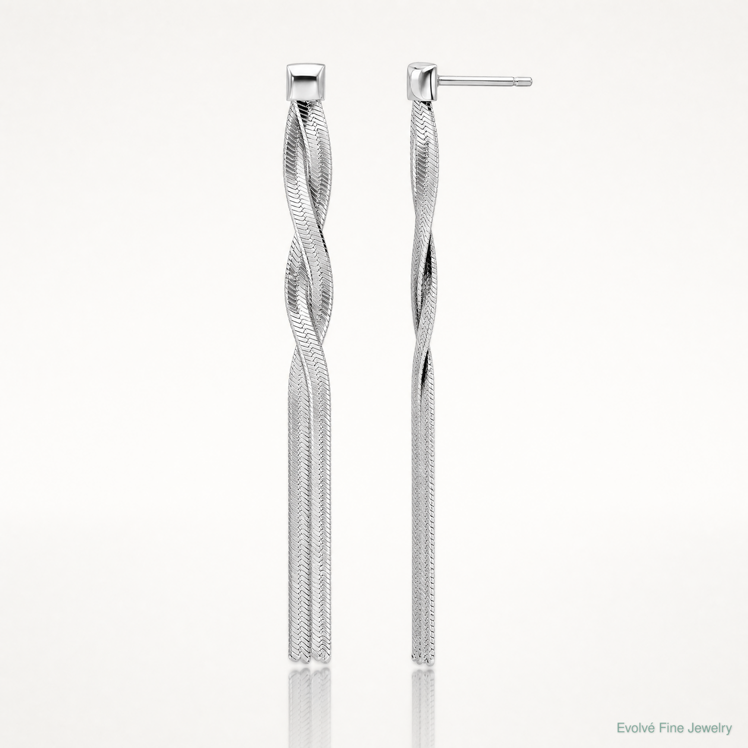 Leslie's Sterling Silver Rh-Plat Herringbone 2-strand Dangle Post Earrings - Lifestyle View