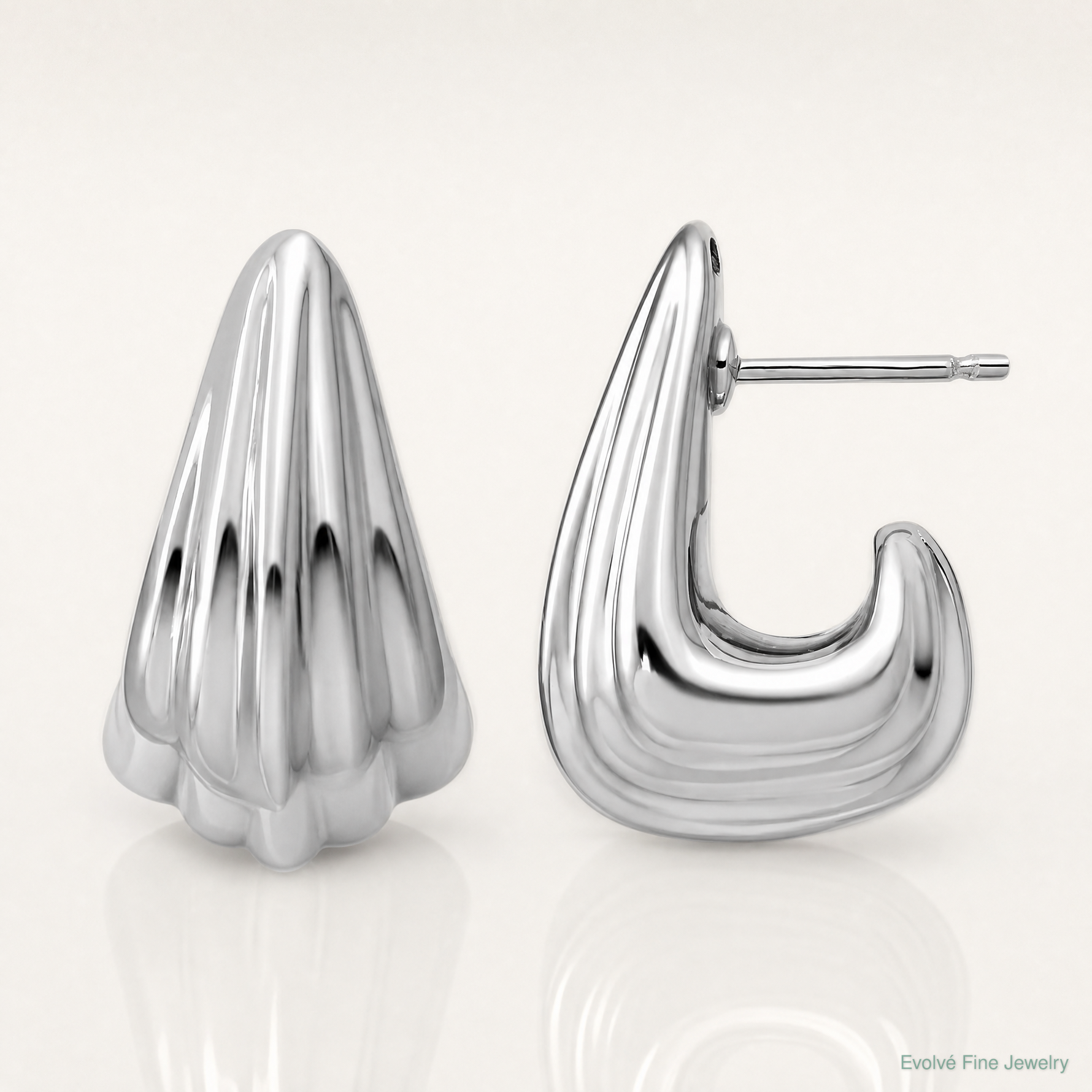 Leslie's Sterling Silver RH-plated Polished Grooved Post J-Hoop Earrings - Lifestyle View