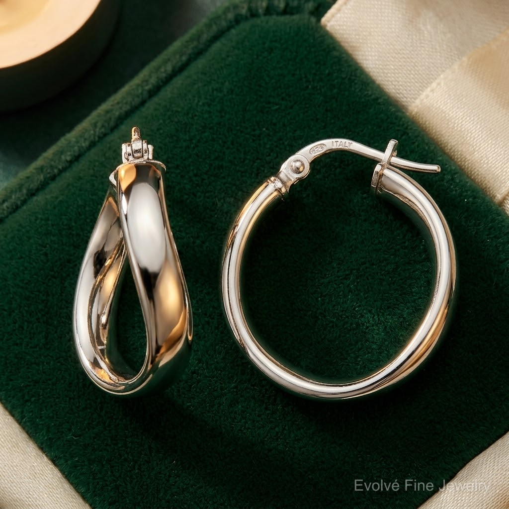 Leslie's Sterling Silver RH-plated Polished Twisted Hoop Earrings - Lifestyle View