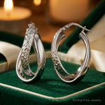 Leslie's Sterling Silver RH-plated Polished / Textured Fancy Hoop Earrings - Lifestyle View