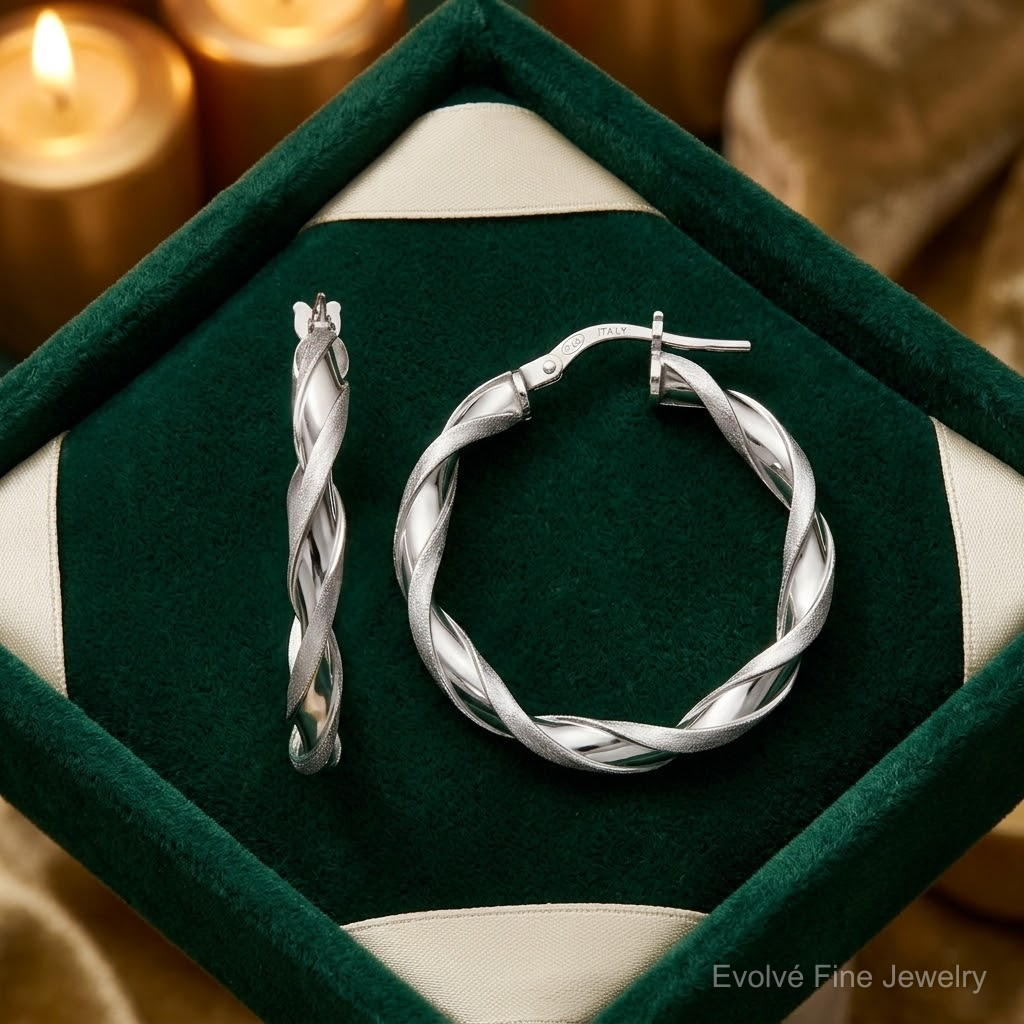Leslie's SS RH-plated Polished/Scratch-finish Twisted Hoop Earrings - Lifestyle View
