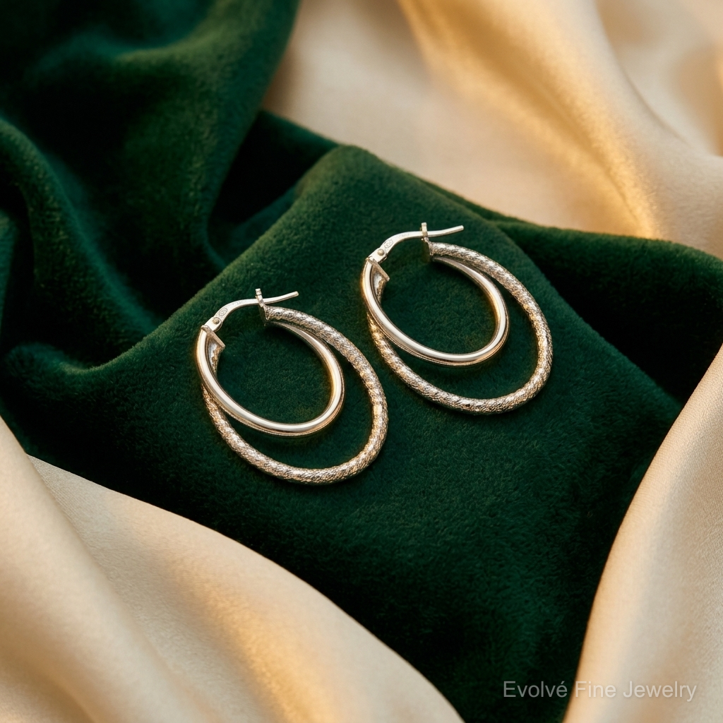 Leslie's Sterling Silver RH-plated Polished D/C Oval Hoop Earrings - Lifestyle View