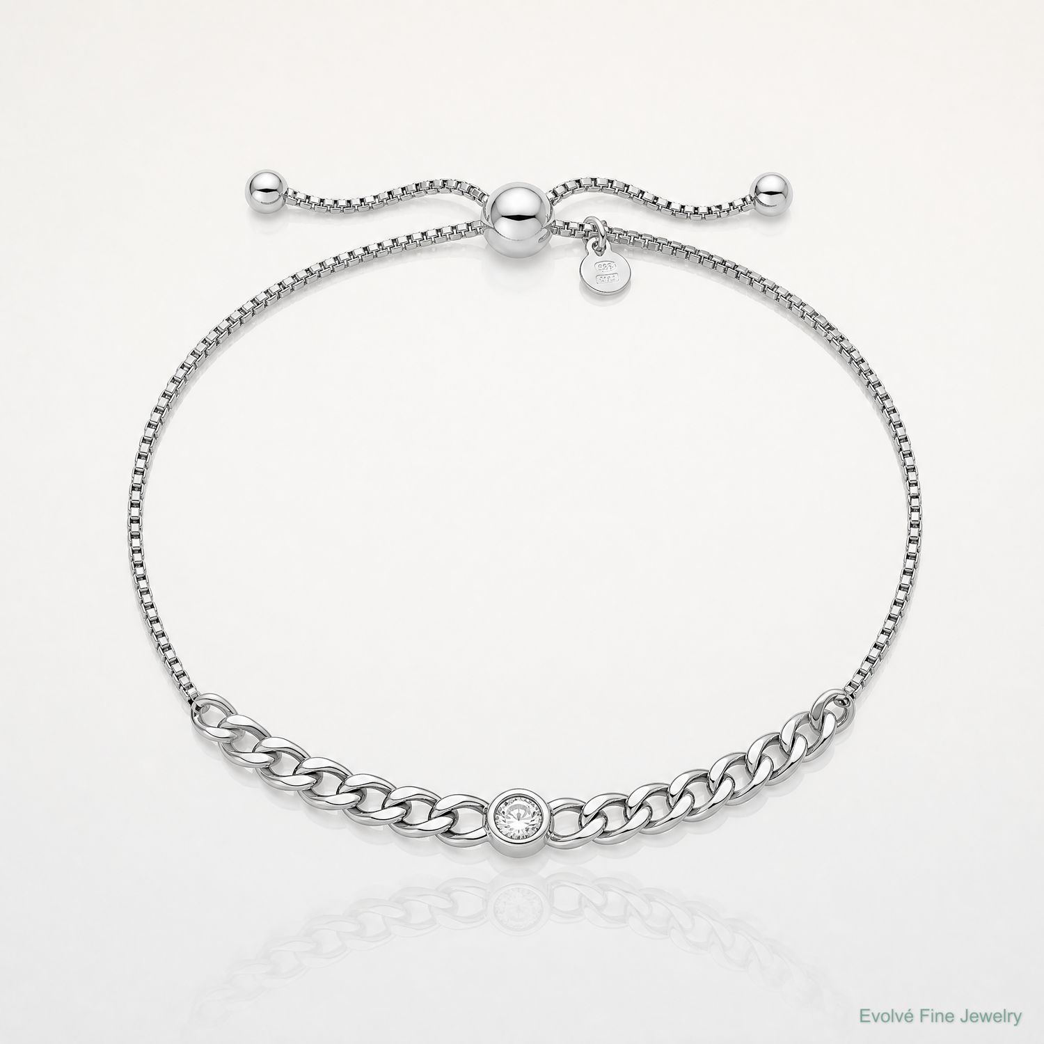 Leslie's Sterling Silver Rhodium-plated Polished CZ Bolo Bracelet - Lifestyle View