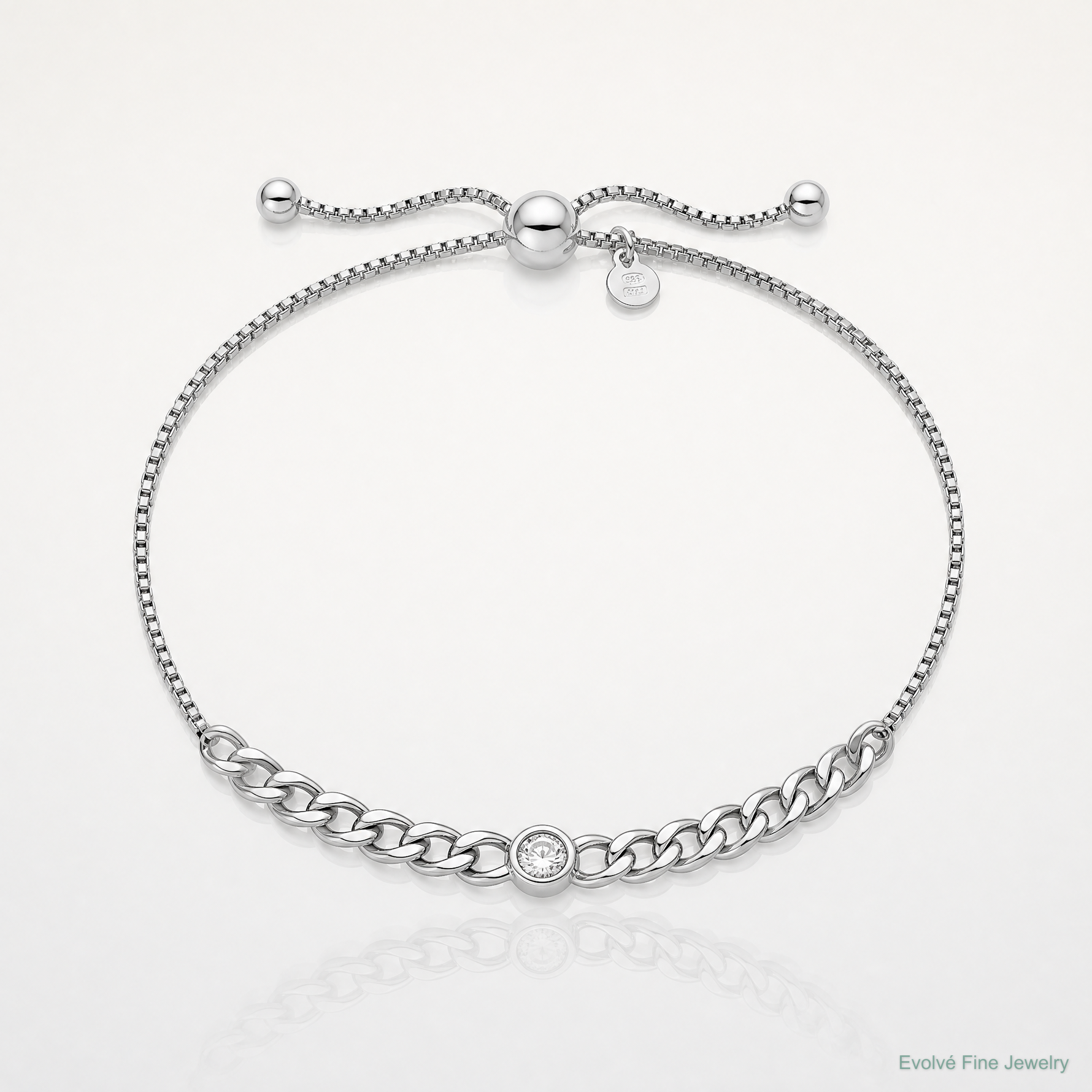 Leslie's Sterling Silver Rhodium-plated Polished CZ Bolo Bracelet - Lifestyle View