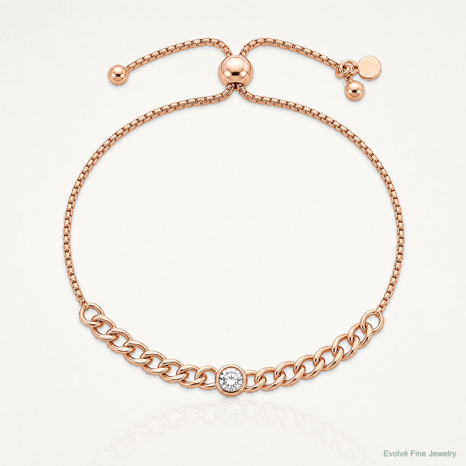 Leslie's Sterling Silver Rose-tone Polished CZ Bolo Bracelet - Lifestyle View