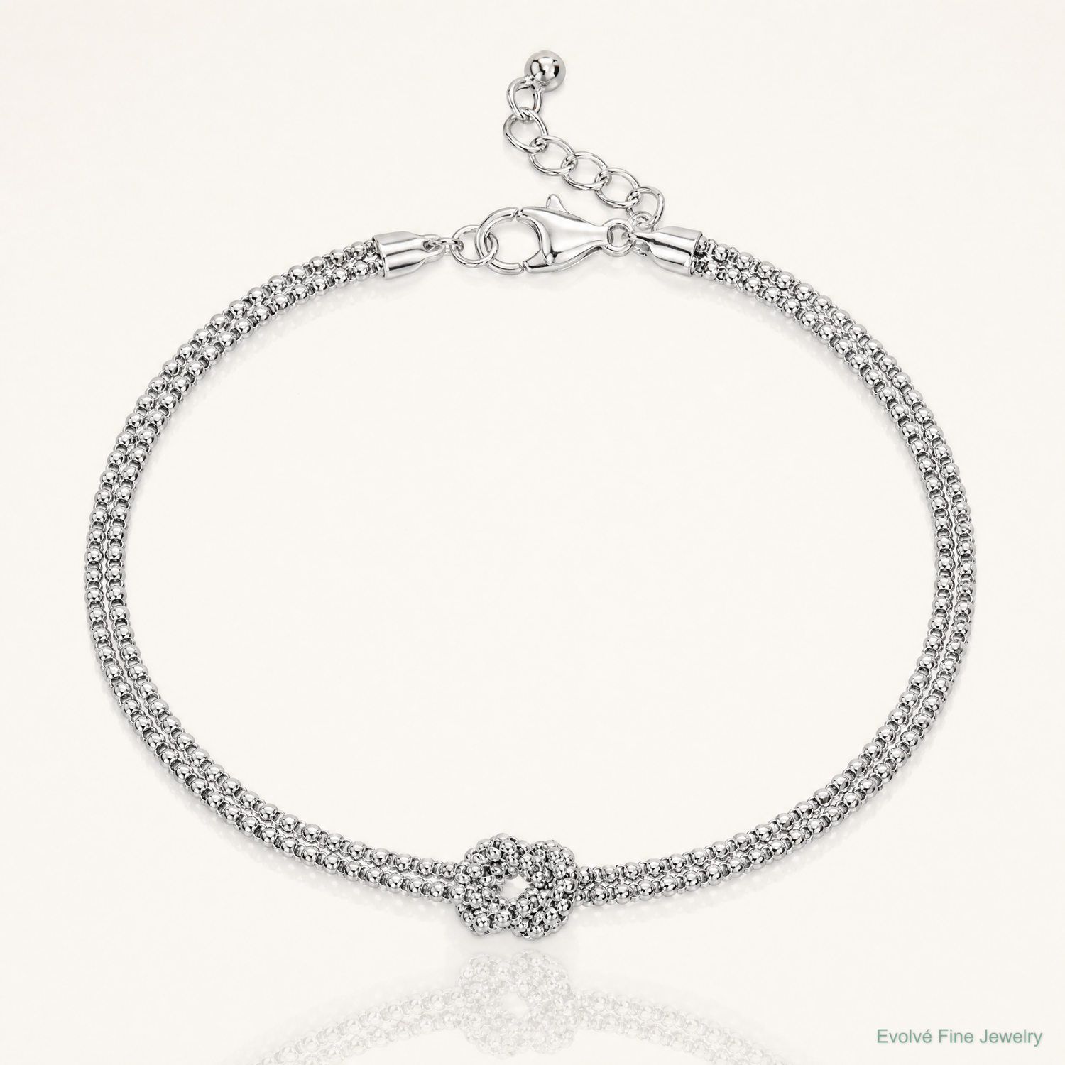 Leslie's Sterling Silver RH-plt Pol. 2-strand Knot w/1in ext. Bracelet - Lifestyle View