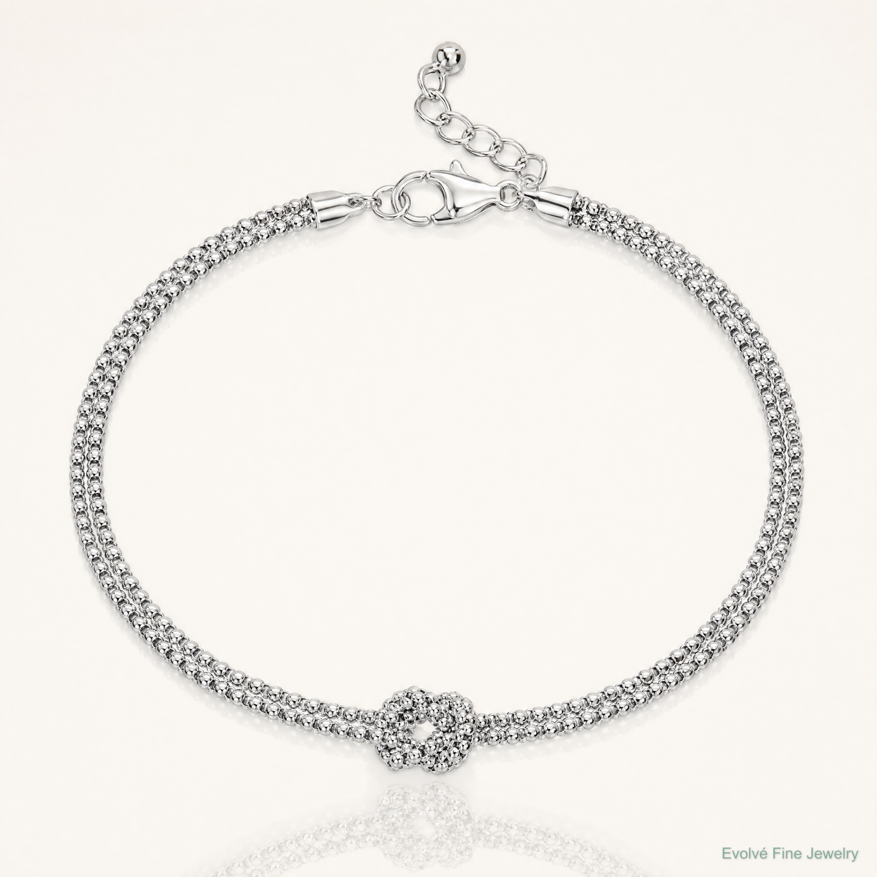 Leslie's Sterling Silver RH-plt Pol. 2-strand Knot w/1in ext. Bracelet - Lifestyle View