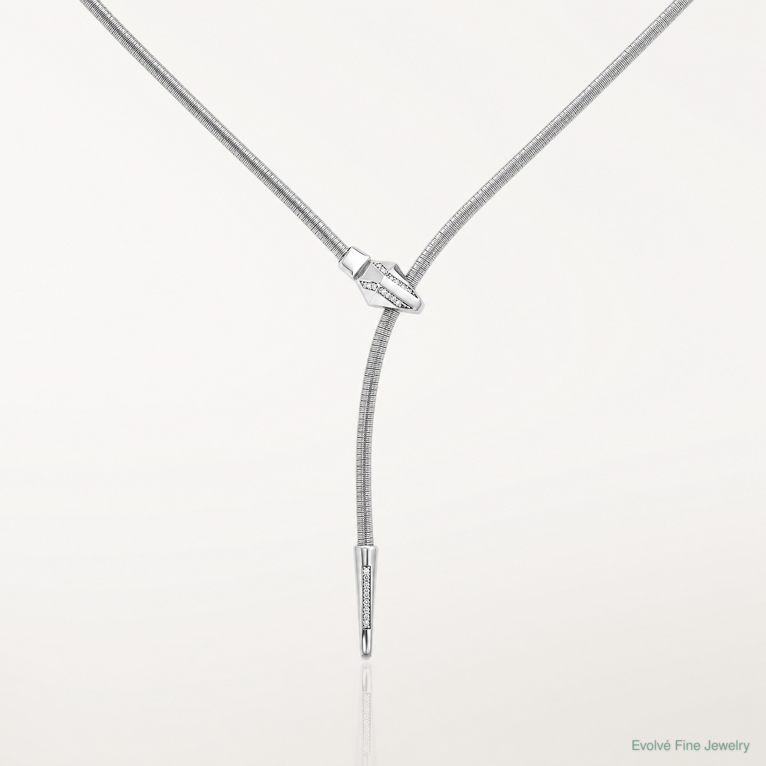 Leslie's SS RH-plated Polished/Textured CZ Lariat Snake w/ 2in ext. Necklac - Lifestyle View